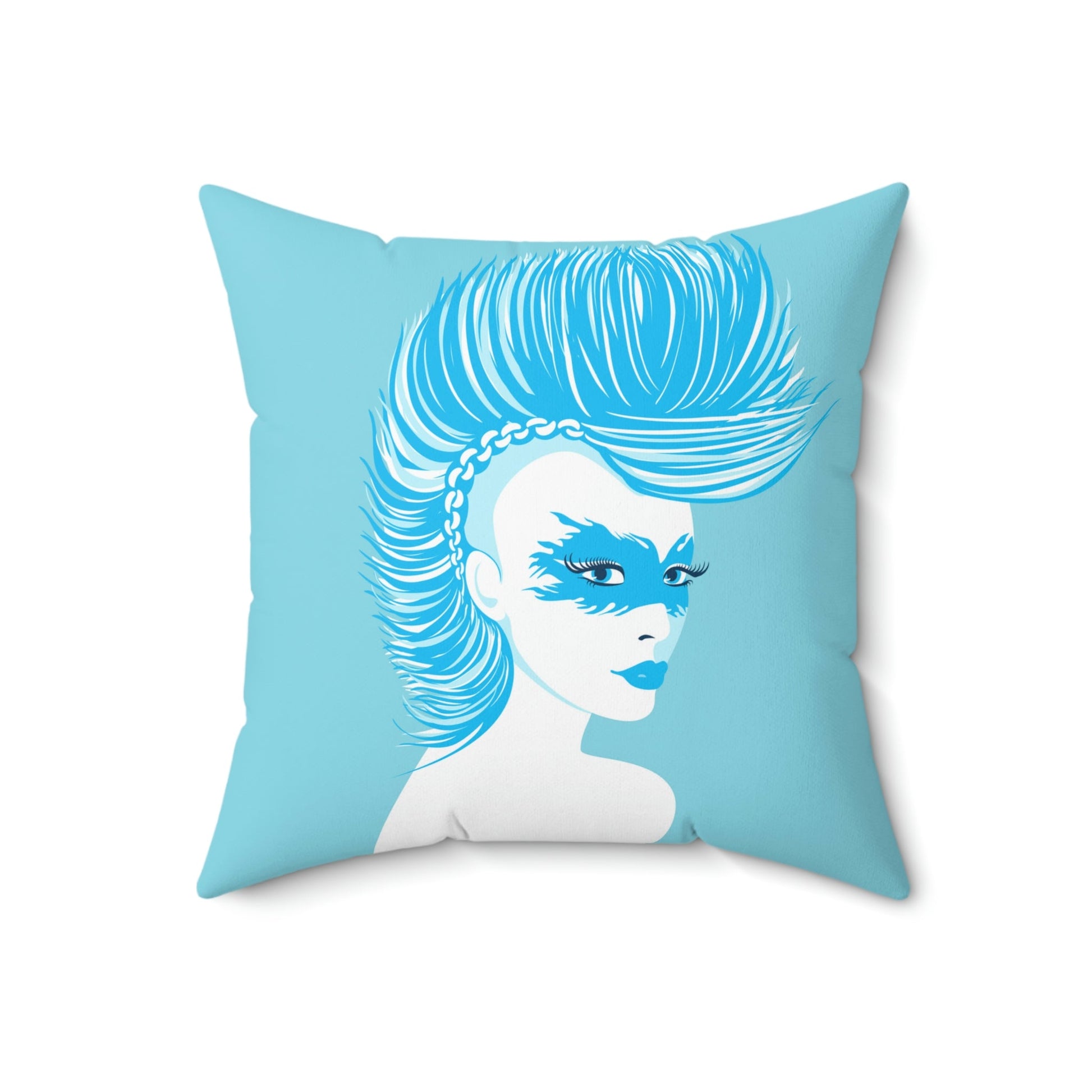 Blue Punk Woman Art Unique Edgy Graphic Spun Polyester Square Pillow Ichaku [Perfect Gifts Selection]