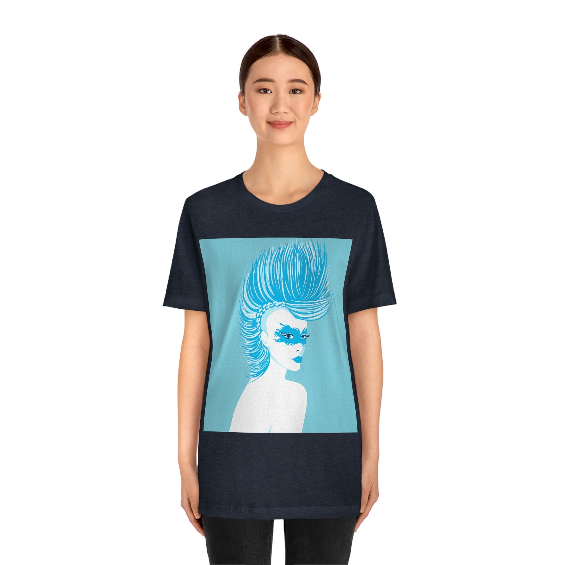 Blue Punk Woman Art Unique Edgy Graphic Unisex Jersey Short Sleeve T-Shirt Ichaku [Perfect Gifts Selection]