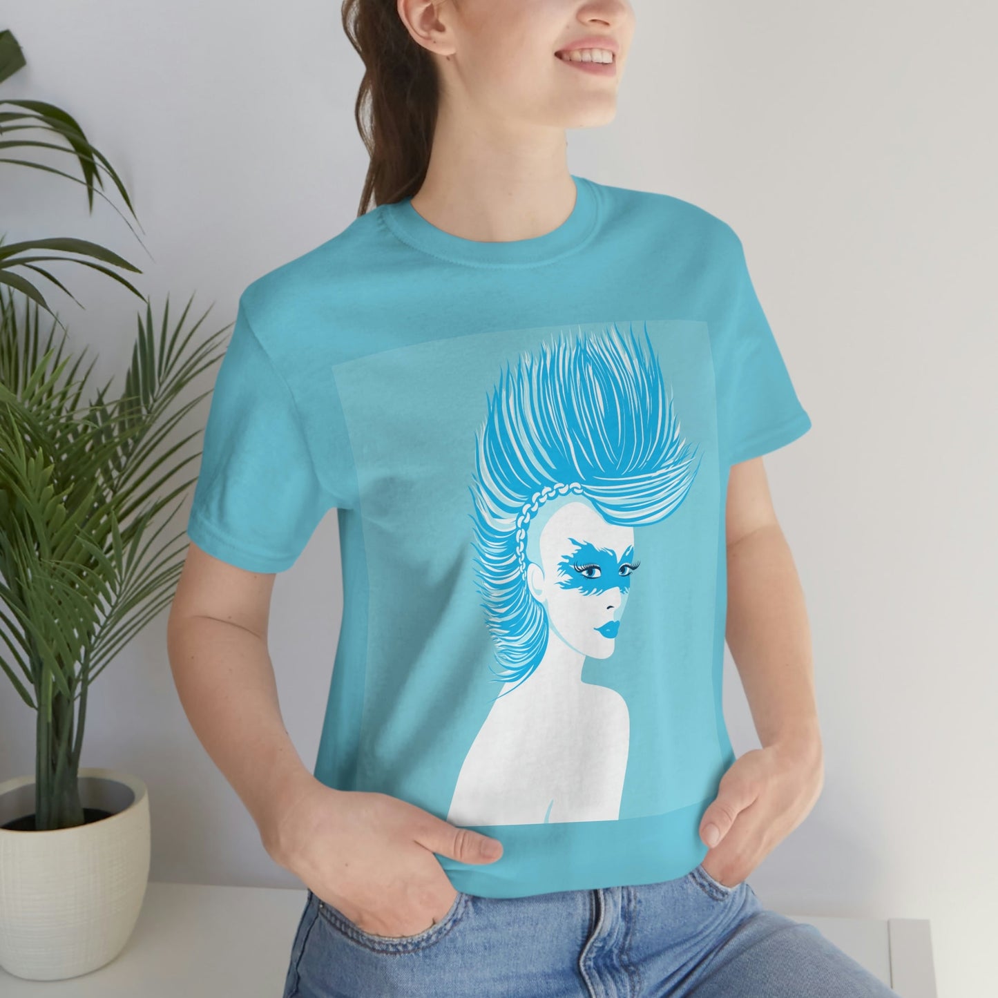 Blue Punk Woman Art Unique Edgy Graphic Unisex Jersey Short Sleeve T-Shirt Ichaku [Perfect Gifts Selection]