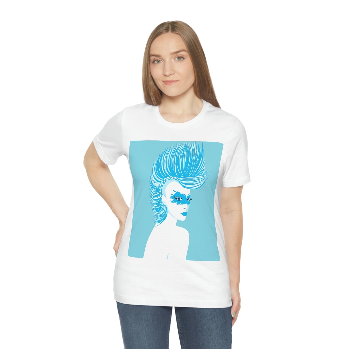 Blue Punk Woman Art Unique Edgy Graphic Unisex Jersey Short Sleeve T-Shirt Ichaku [Perfect Gifts Selection]