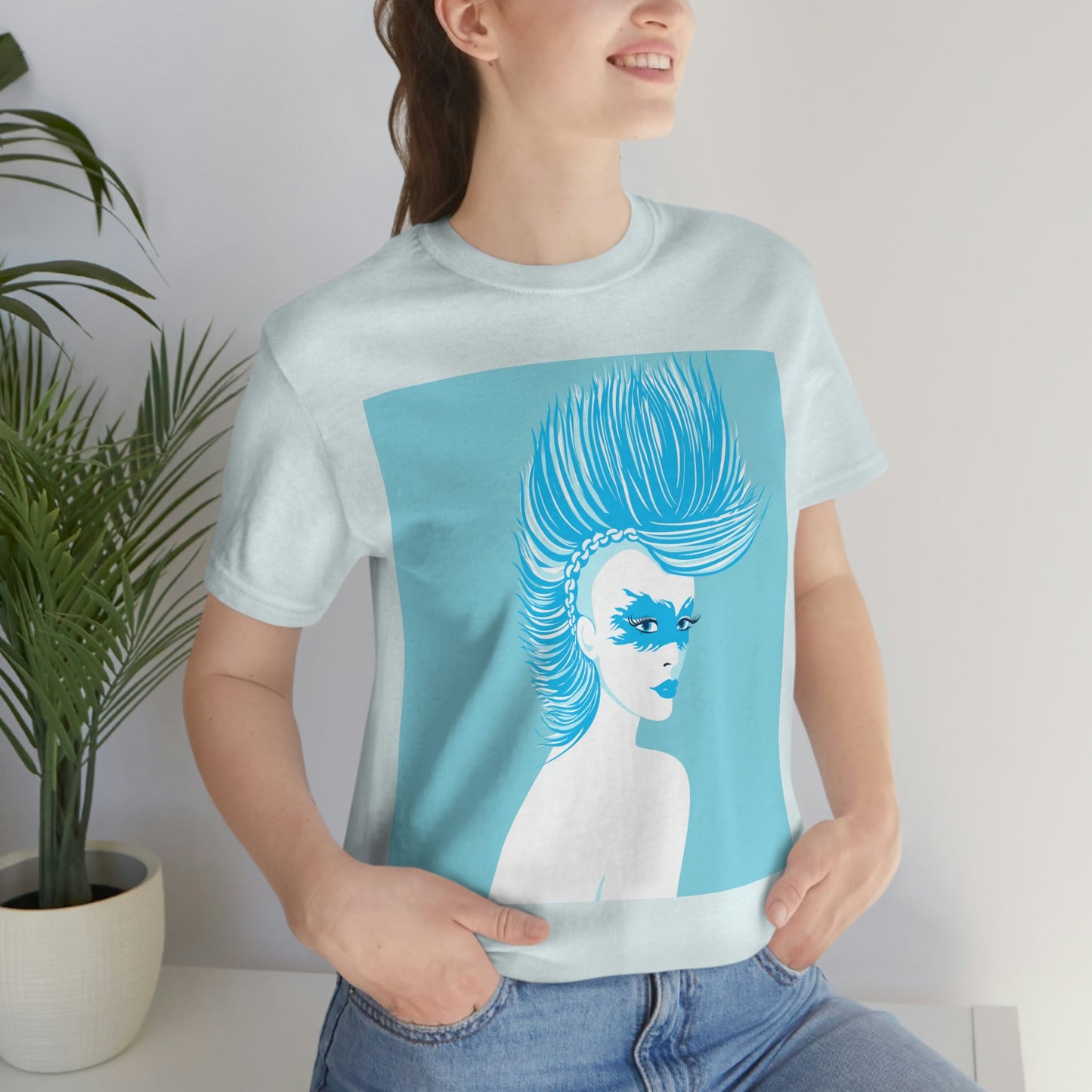 Blue Punk Woman Art Unique Edgy Graphic Unisex Jersey Short Sleeve T-Shirt Ichaku [Perfect Gifts Selection]