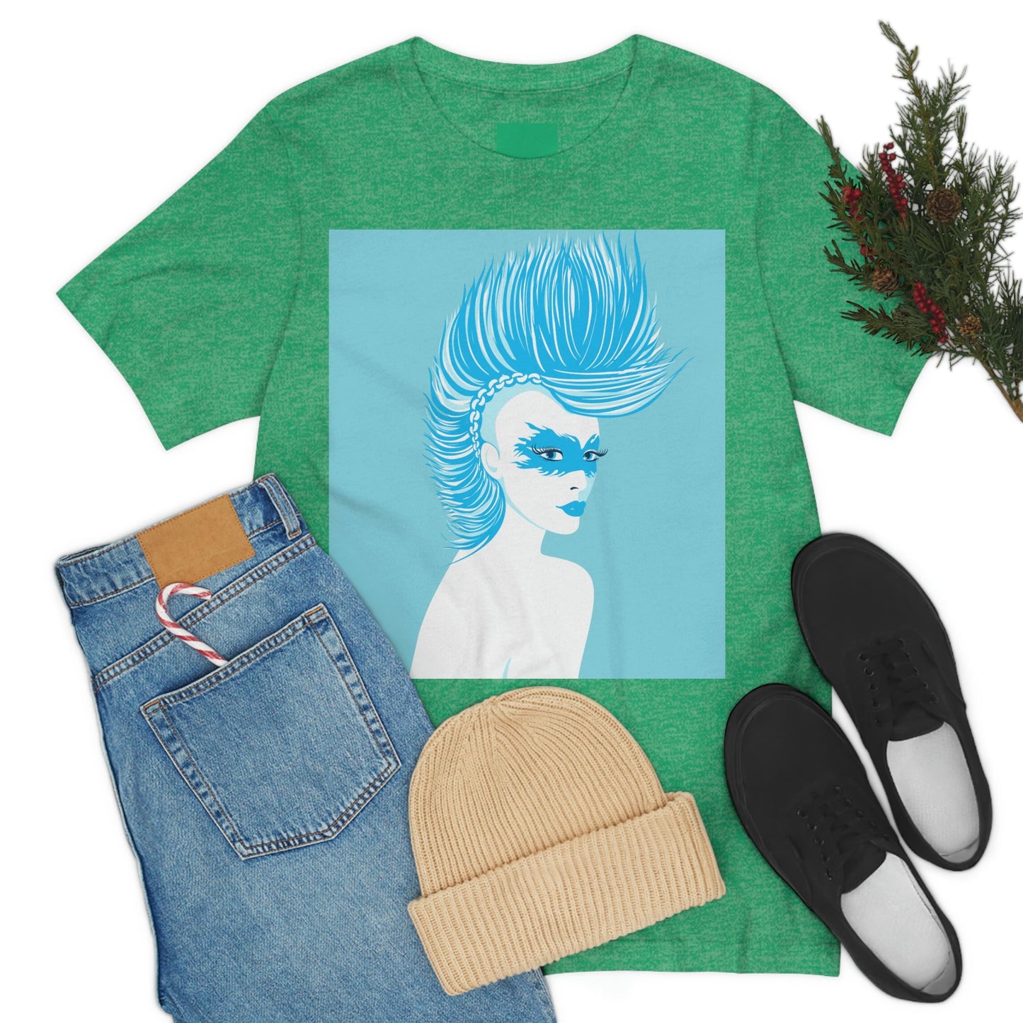 Blue Punk Woman Art Unique Edgy Graphic Unisex Jersey Short Sleeve T-Shirt Ichaku [Perfect Gifts Selection]