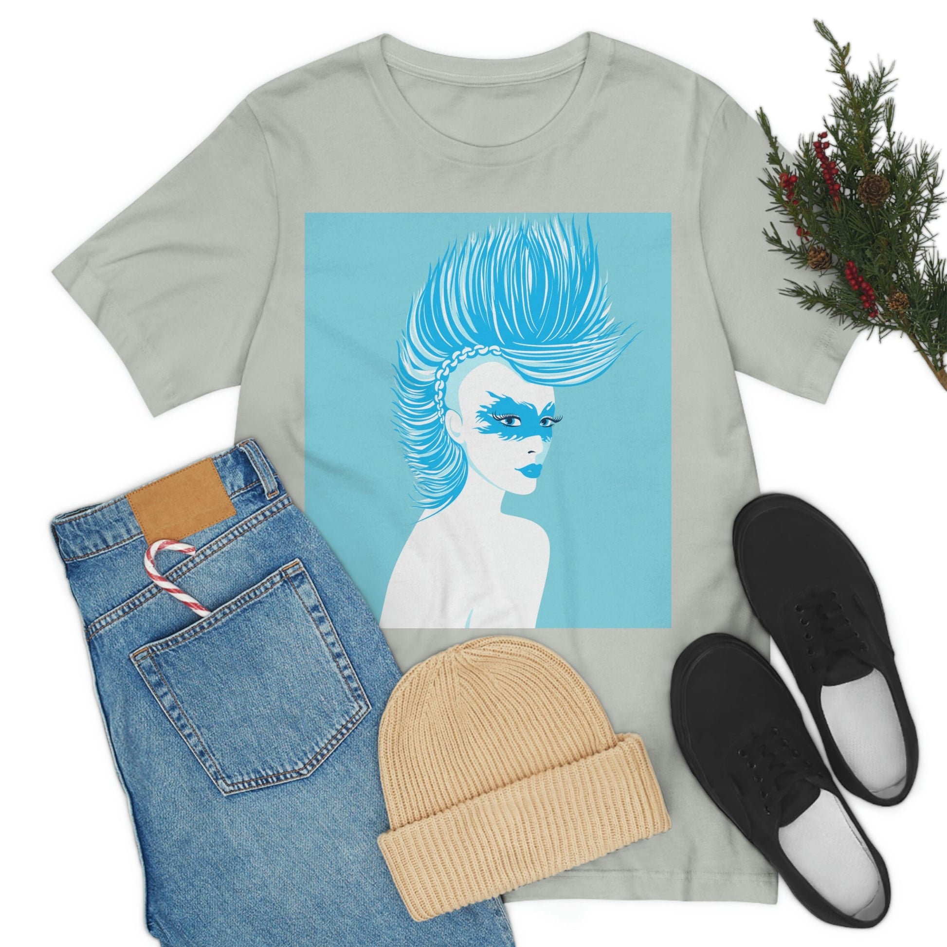 Blue Punk Woman Art Unique Edgy Graphic Unisex Jersey Short Sleeve T-Shirt Ichaku [Perfect Gifts Selection]