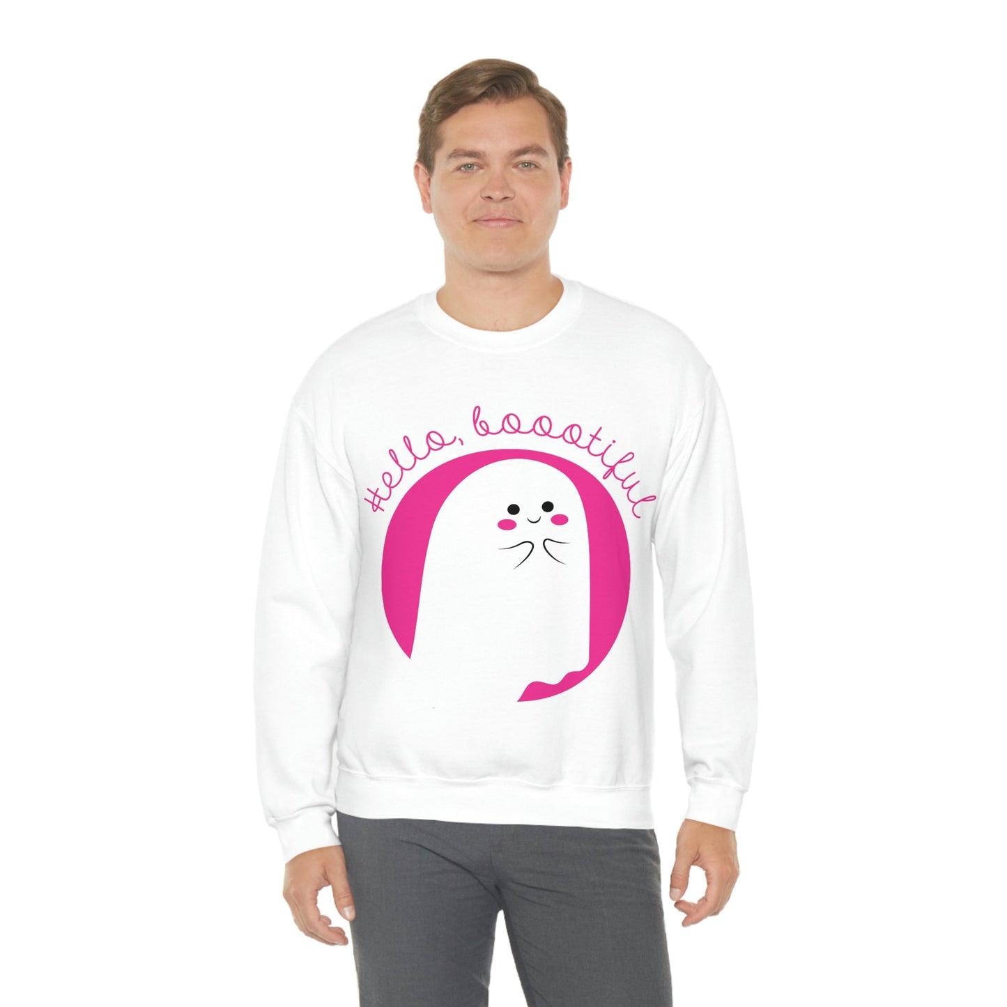 Boo Halloween White Cute Ghost Unisex Heavy Blend™ Crewneck Sweatshirt Ichaku [Perfect Gifts Selection]