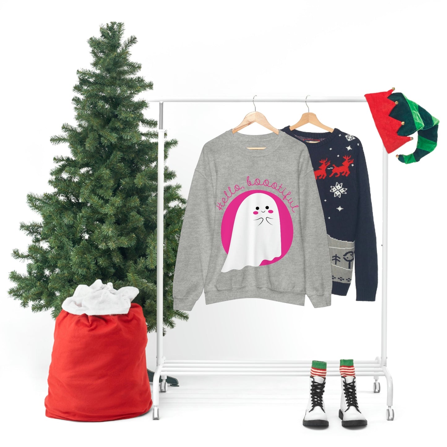 Boo Halloween White Cute Ghost Unisex Heavy Blend™ Crewneck Sweatshirt Ichaku [Perfect Gifts Selection]