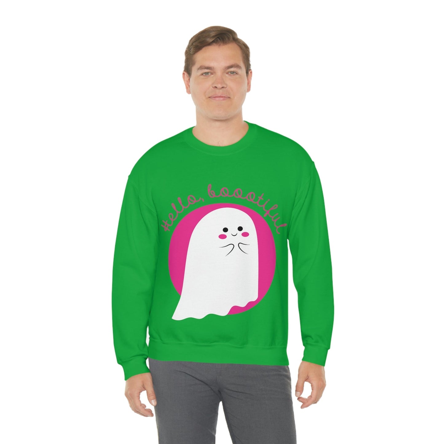 Boo Halloween White Cute Ghost Unisex Heavy Blend™ Crewneck Sweatshirt Ichaku [Perfect Gifts Selection]