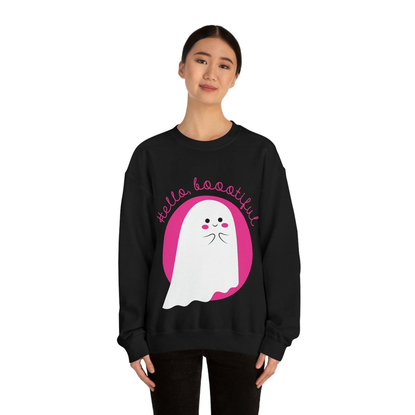 Boo Halloween White Cute Ghost Unisex Heavy Blend™ Crewneck Sweatshirt Ichaku [Perfect Gifts Selection]