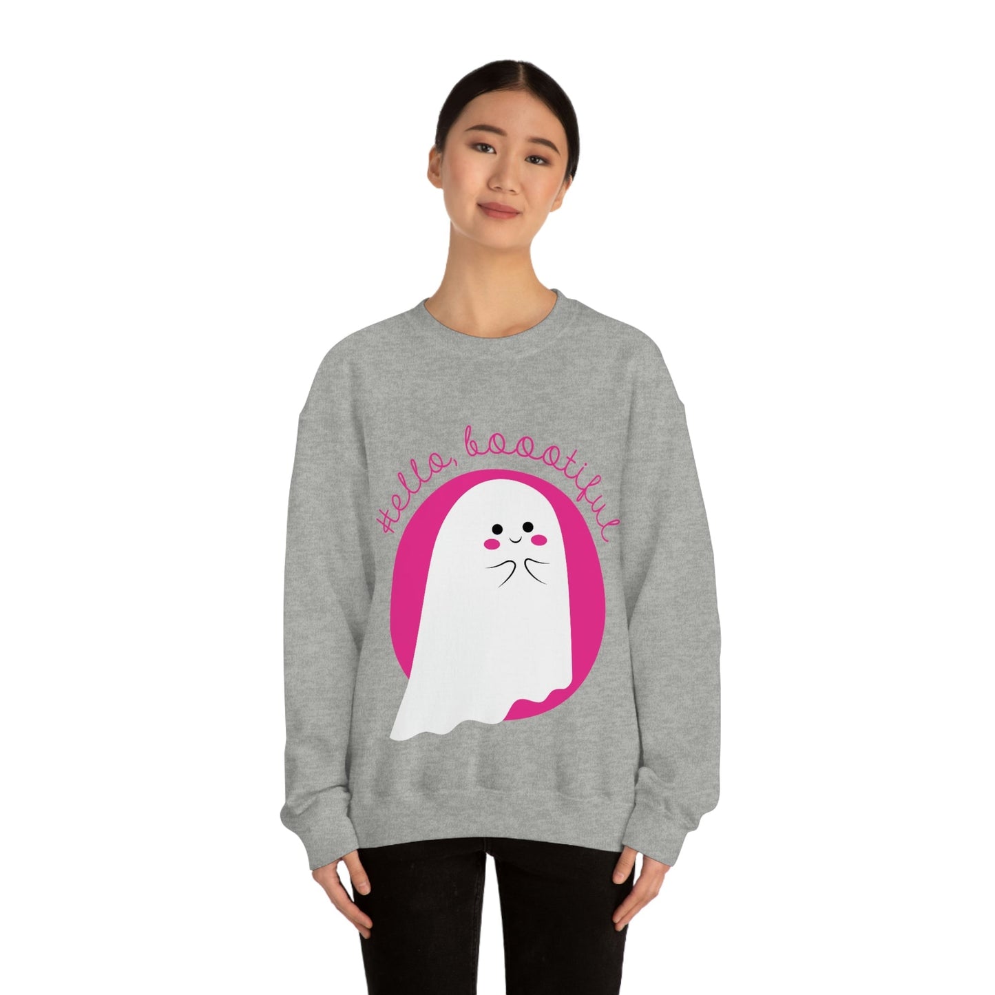 Boo Halloween White Cute Ghost Unisex Heavy Blend™ Crewneck Sweatshirt Ichaku [Perfect Gifts Selection]