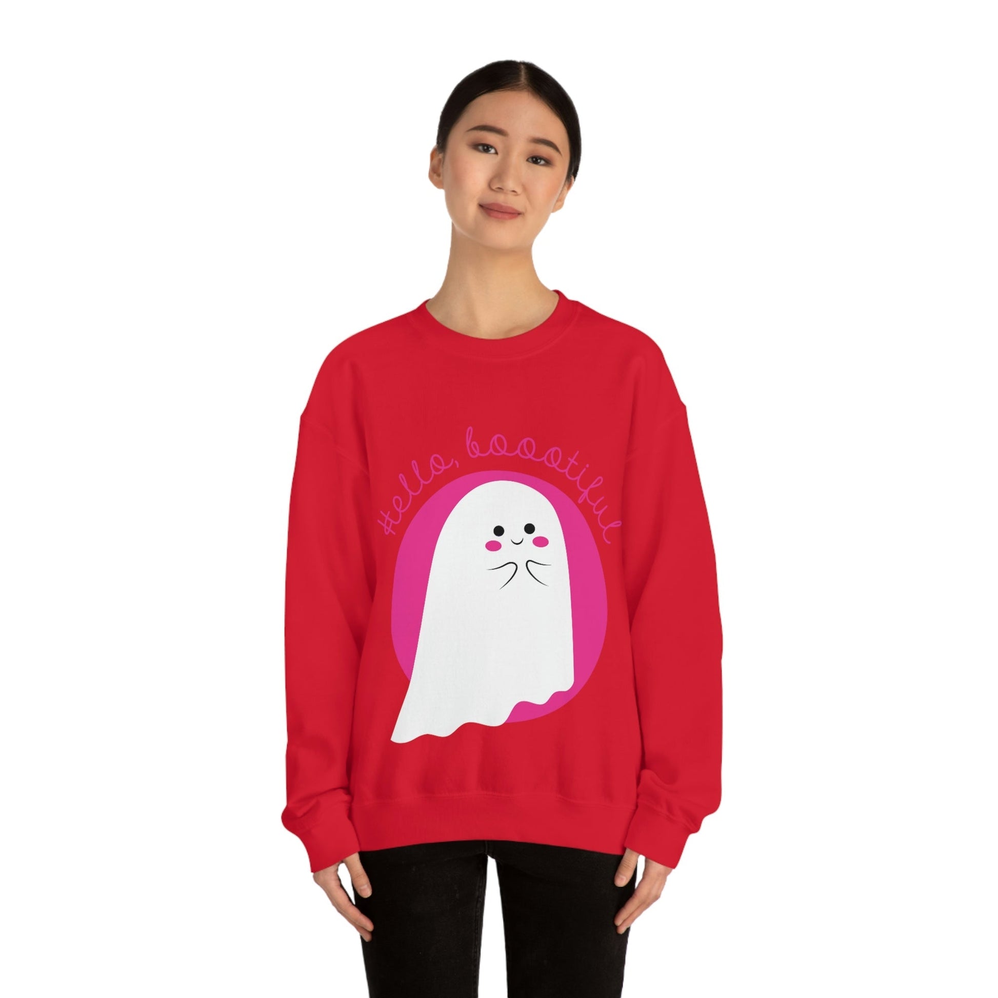 Boo Halloween White Cute Ghost Unisex Heavy Blend™ Crewneck Sweatshirt Ichaku [Perfect Gifts Selection]