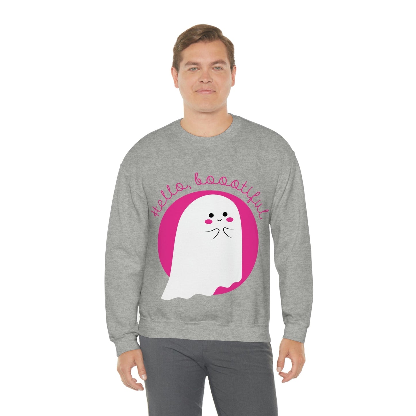 Boo Halloween White Cute Ghost Unisex Heavy Blend™ Crewneck Sweatshirt Ichaku [Perfect Gifts Selection]