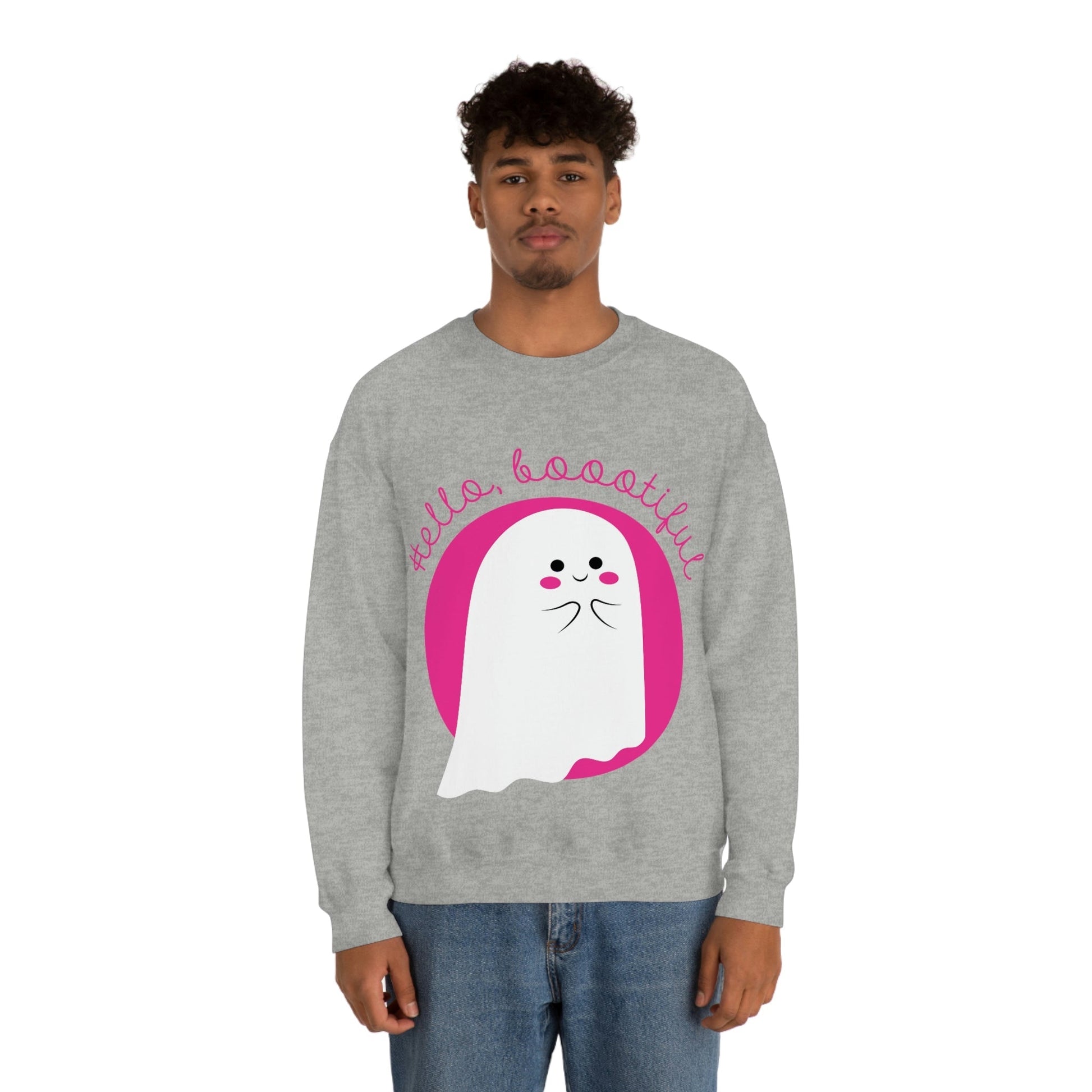 Boo Halloween White Cute Ghost Unisex Heavy Blend™ Crewneck Sweatshirt Ichaku [Perfect Gifts Selection]