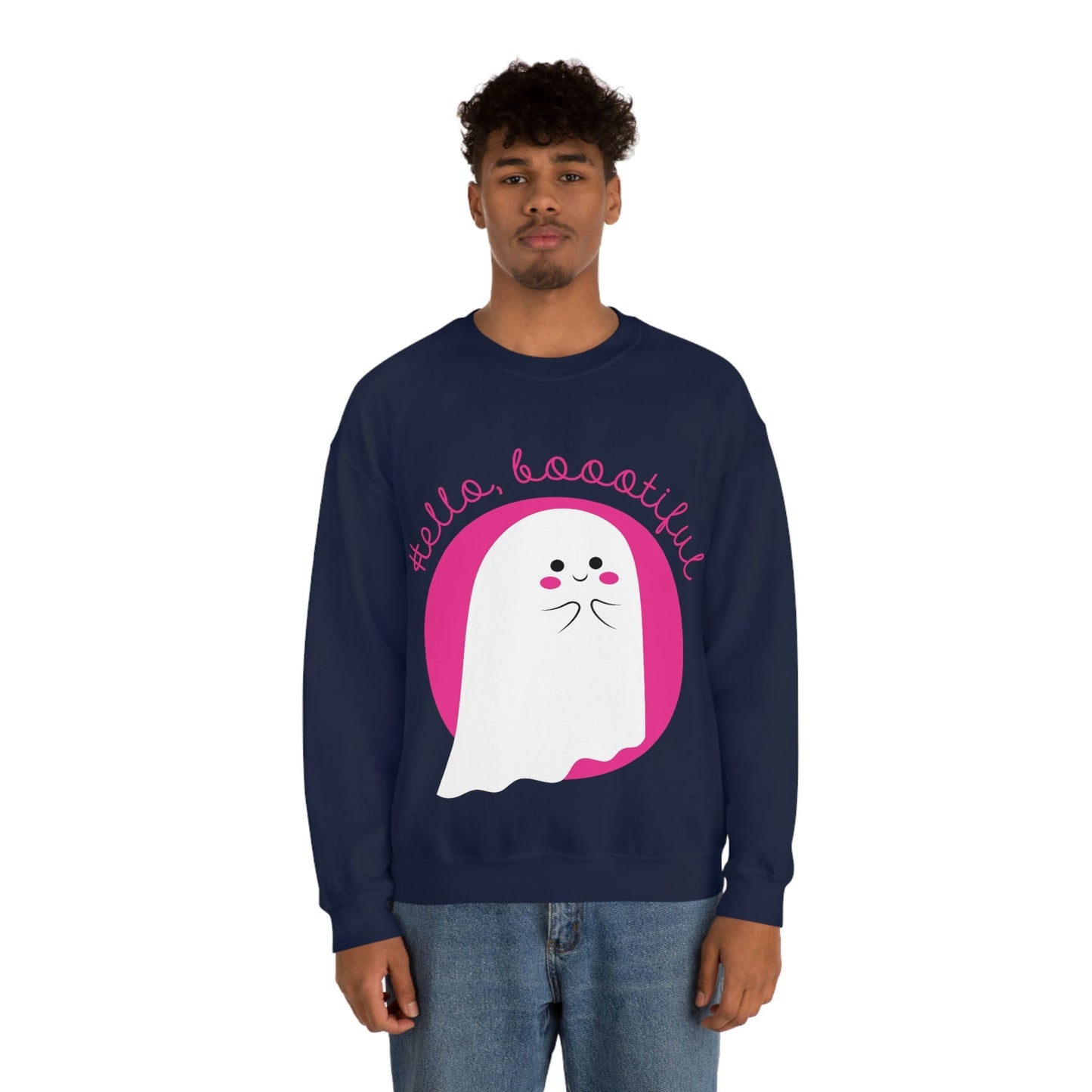 Boo Halloween White Cute Ghost Unisex Heavy Blend™ Crewneck Sweatshirt Ichaku [Perfect Gifts Selection]