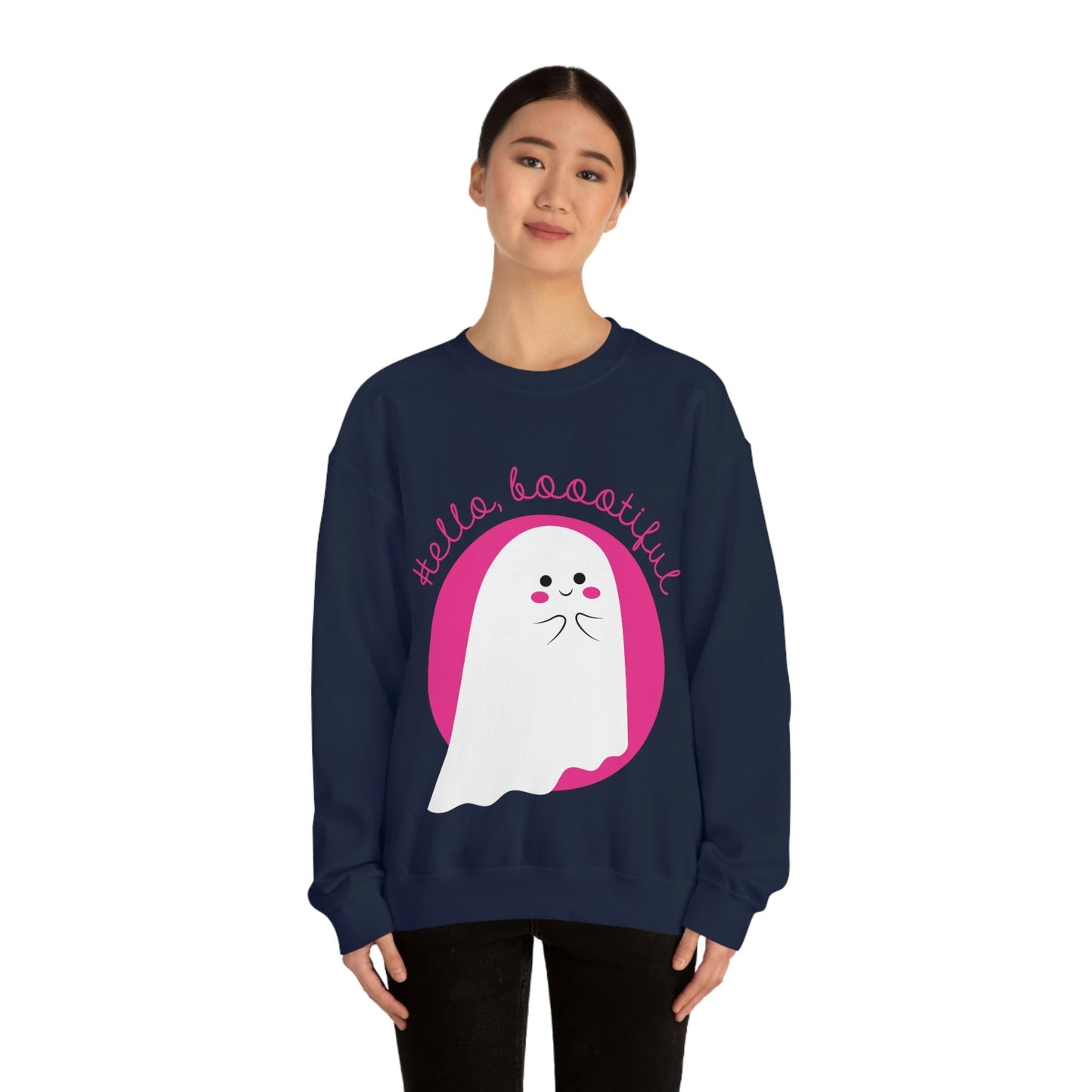 Boo Halloween White Cute Ghost Unisex Heavy Blend™ Crewneck Sweatshirt Ichaku [Perfect Gifts Selection]