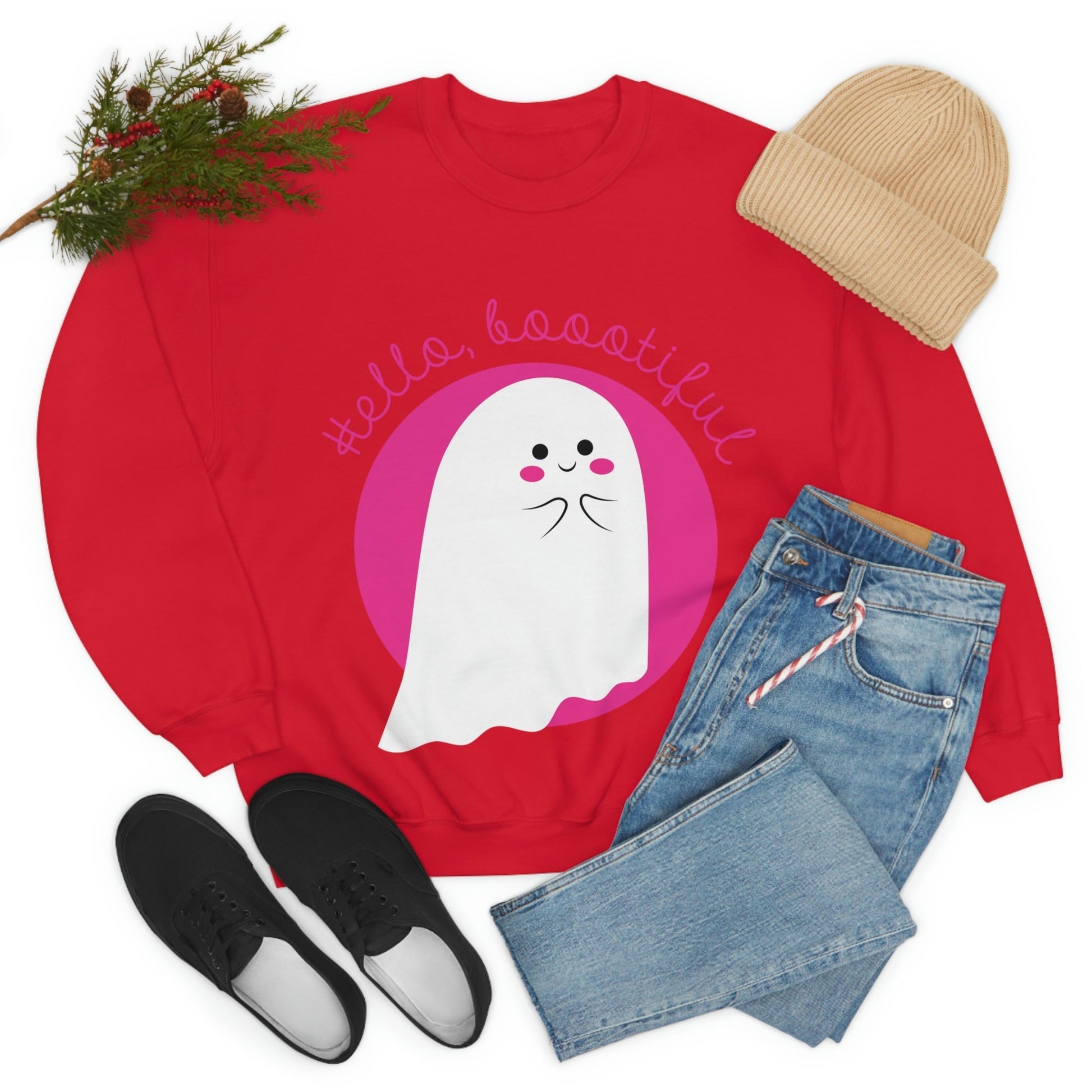 Boo Halloween White Cute Ghost Unisex Heavy Blend™ Crewneck Sweatshirt Ichaku [Perfect Gifts Selection]