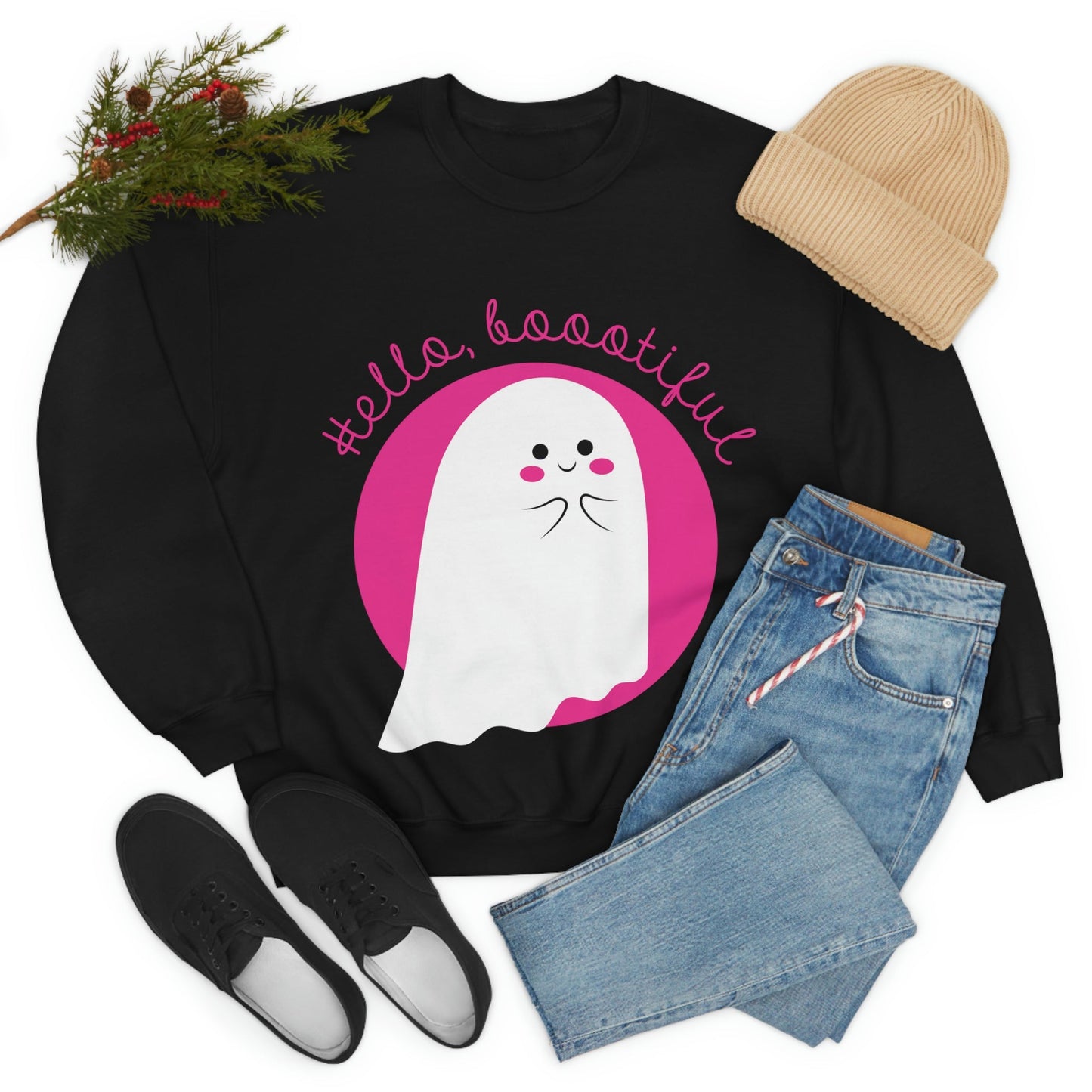 Boo Halloween White Cute Ghost Unisex Heavy Blend™ Crewneck Sweatshirt Ichaku [Perfect Gifts Selection]