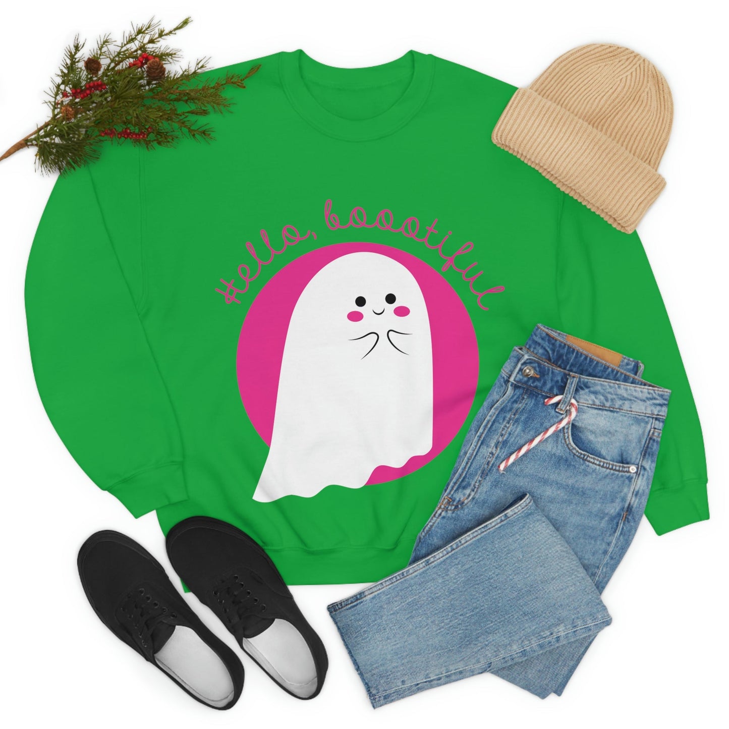 Boo Halloween White Cute Ghost Unisex Heavy Blend™ Crewneck Sweatshirt Ichaku [Perfect Gifts Selection]