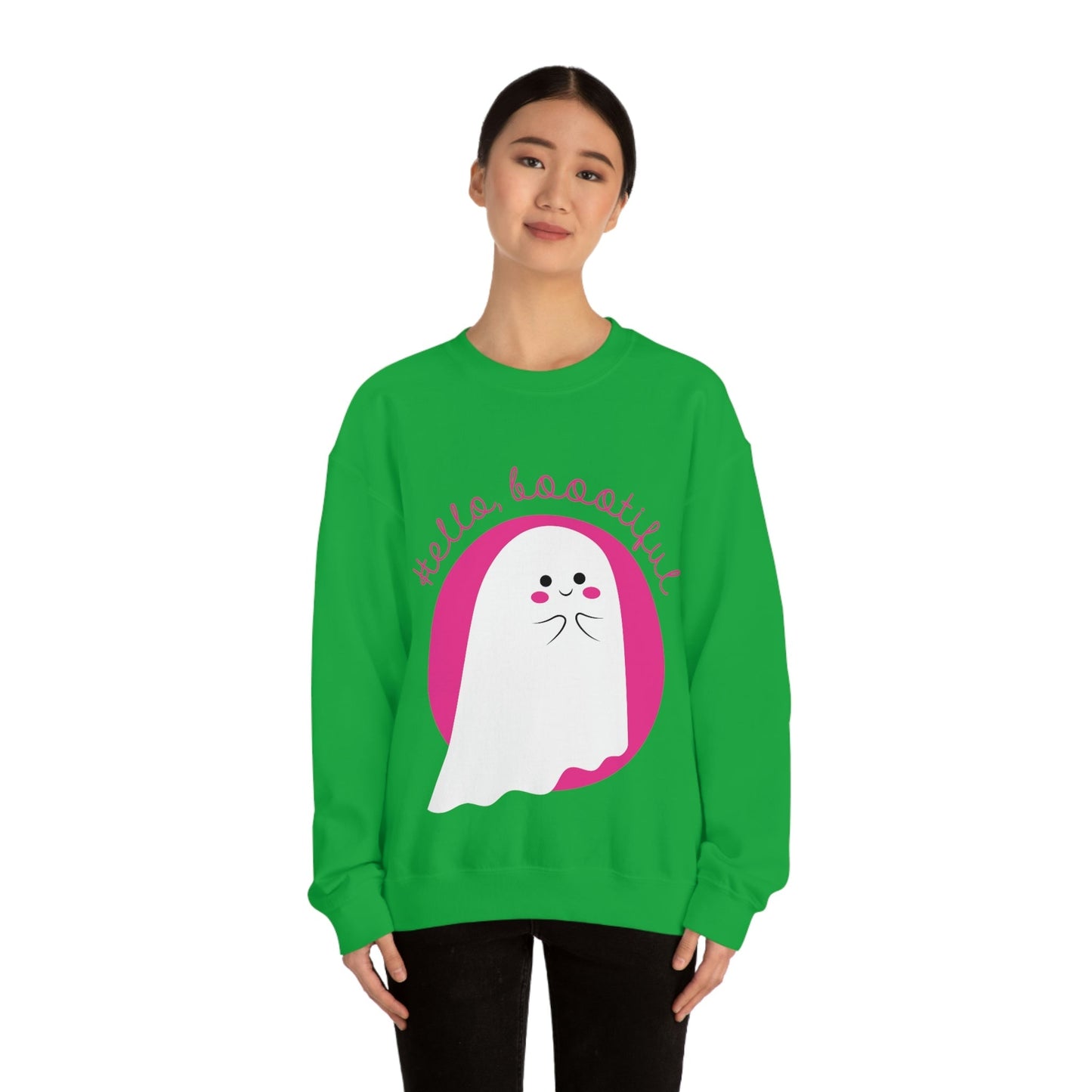 Boo Halloween White Cute Ghost Unisex Heavy Blend™ Crewneck Sweatshirt Ichaku [Perfect Gifts Selection]