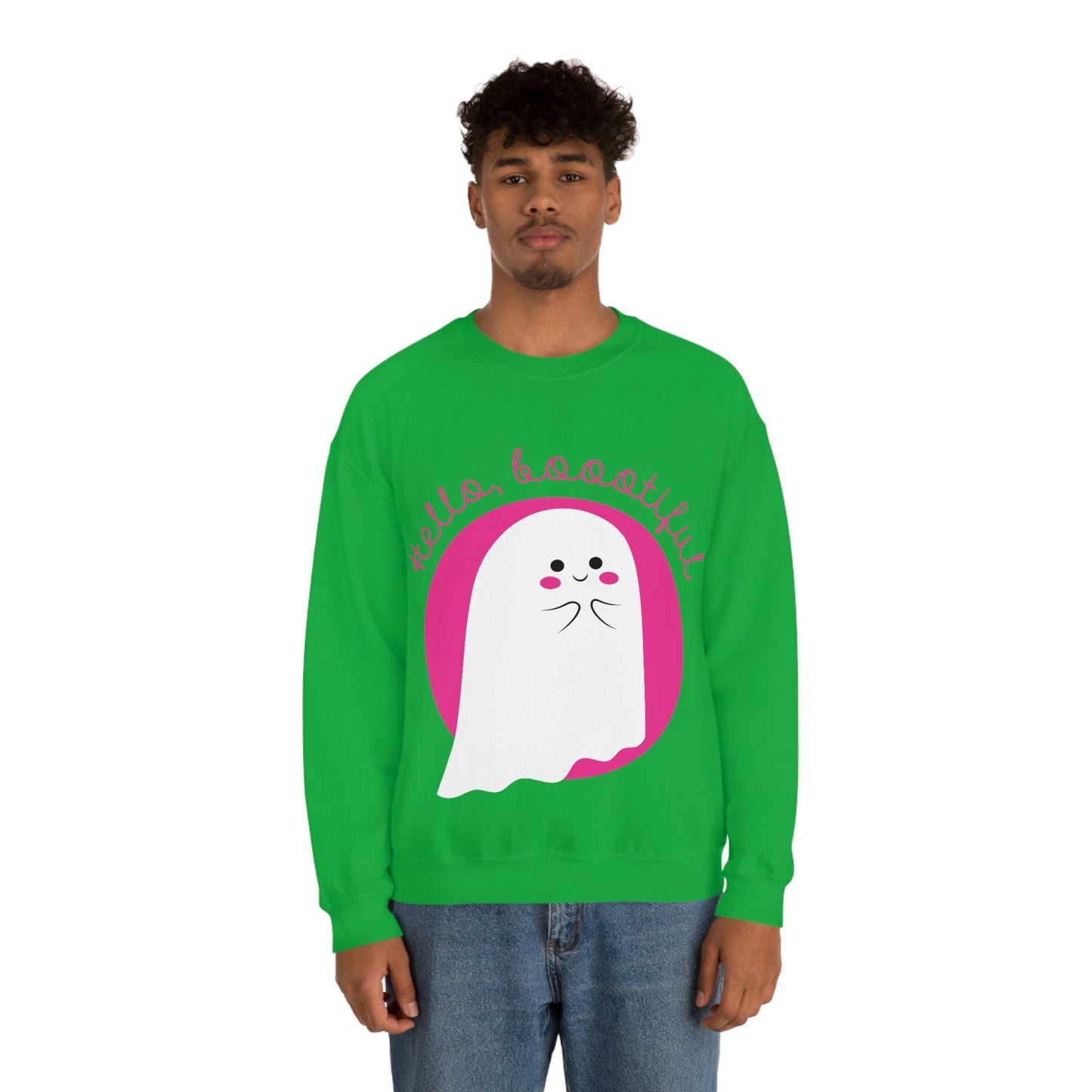 Boo Halloween White Cute Ghost Unisex Heavy Blend™ Crewneck Sweatshirt Ichaku [Perfect Gifts Selection]