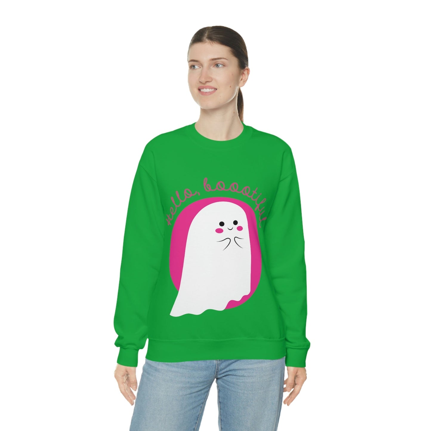 Boo Halloween White Cute Ghost Unisex Heavy Blend™ Crewneck Sweatshirt Ichaku [Perfect Gifts Selection]