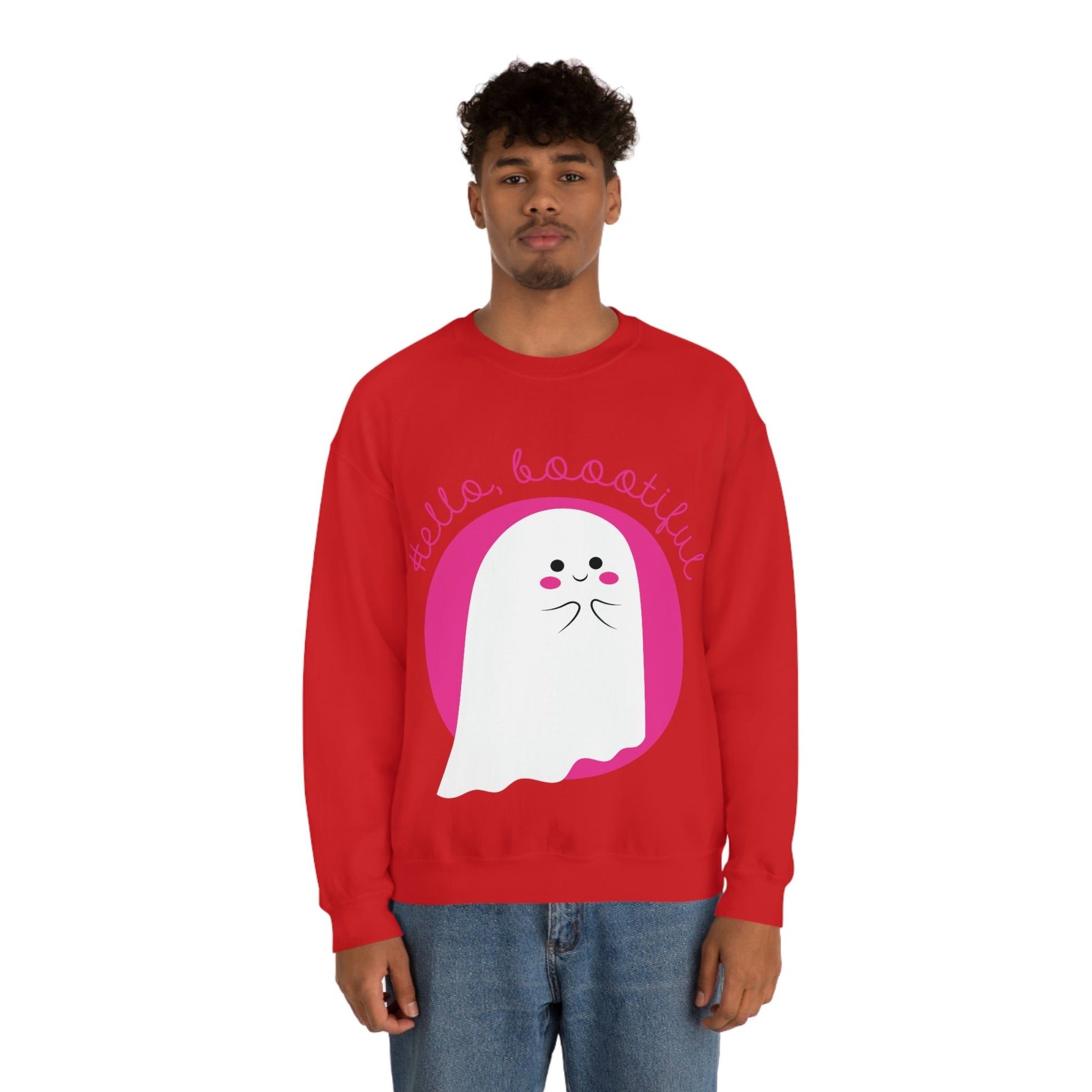 Boo Halloween White Cute Ghost Unisex Heavy Blend™ Crewneck Sweatshirt Ichaku [Perfect Gifts Selection]