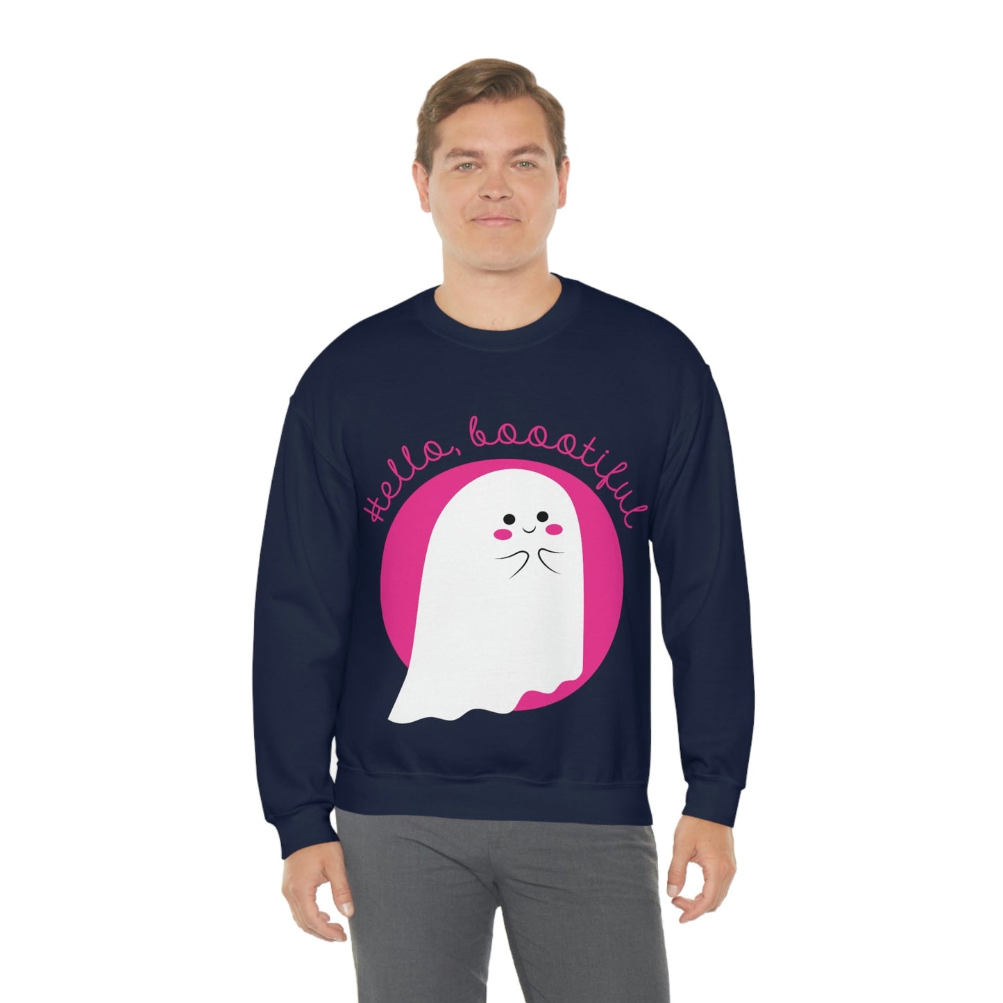 Boo Halloween White Cute Ghost Unisex Heavy Blend™ Crewneck Sweatshirt Ichaku [Perfect Gifts Selection]