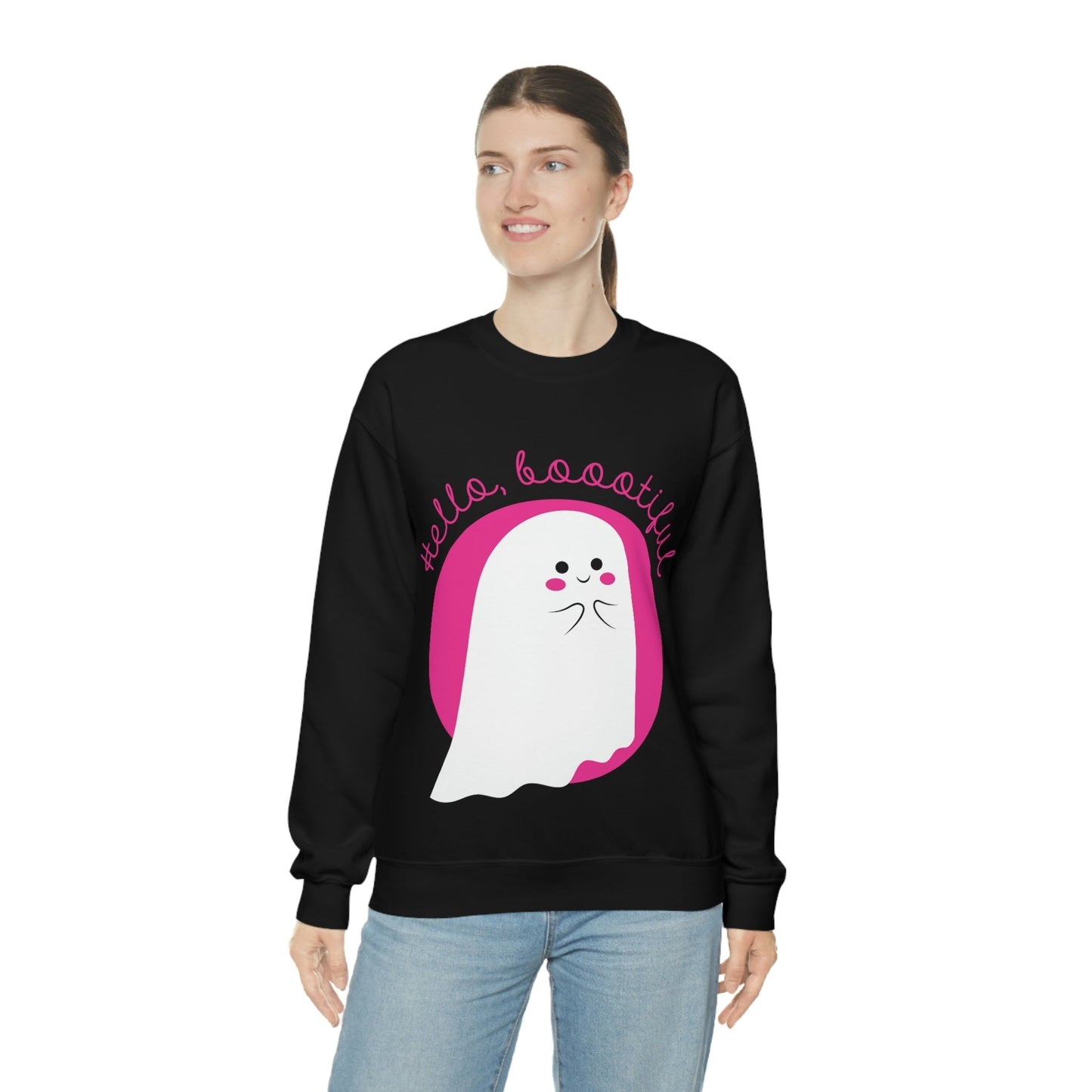 Boo Halloween White Cute Ghost Unisex Heavy Blend™ Crewneck Sweatshirt Ichaku [Perfect Gifts Selection]