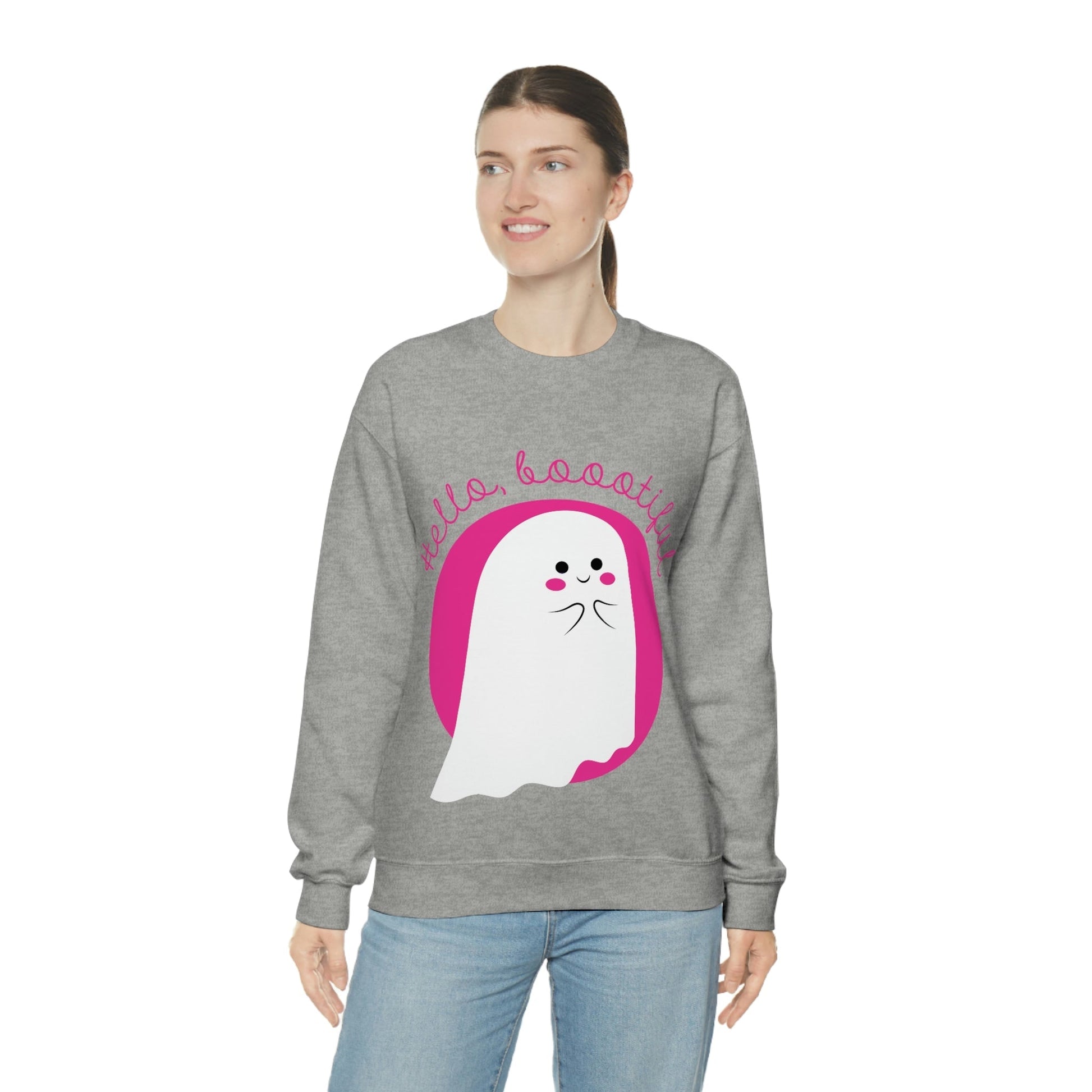 Boo Halloween White Cute Ghost Unisex Heavy Blend™ Crewneck Sweatshirt Ichaku [Perfect Gifts Selection]