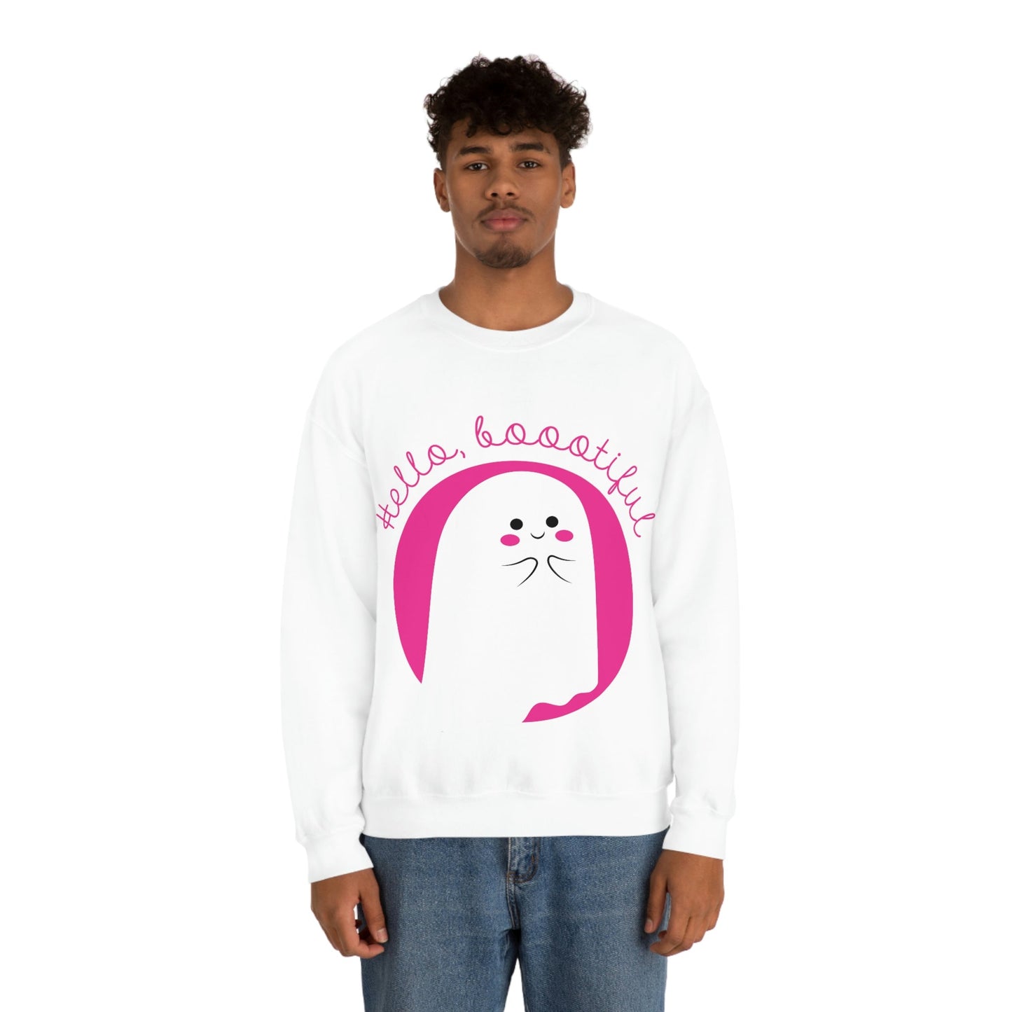 Boo Halloween White Cute Ghost Unisex Heavy Blend™ Crewneck Sweatshirt Ichaku [Perfect Gifts Selection]