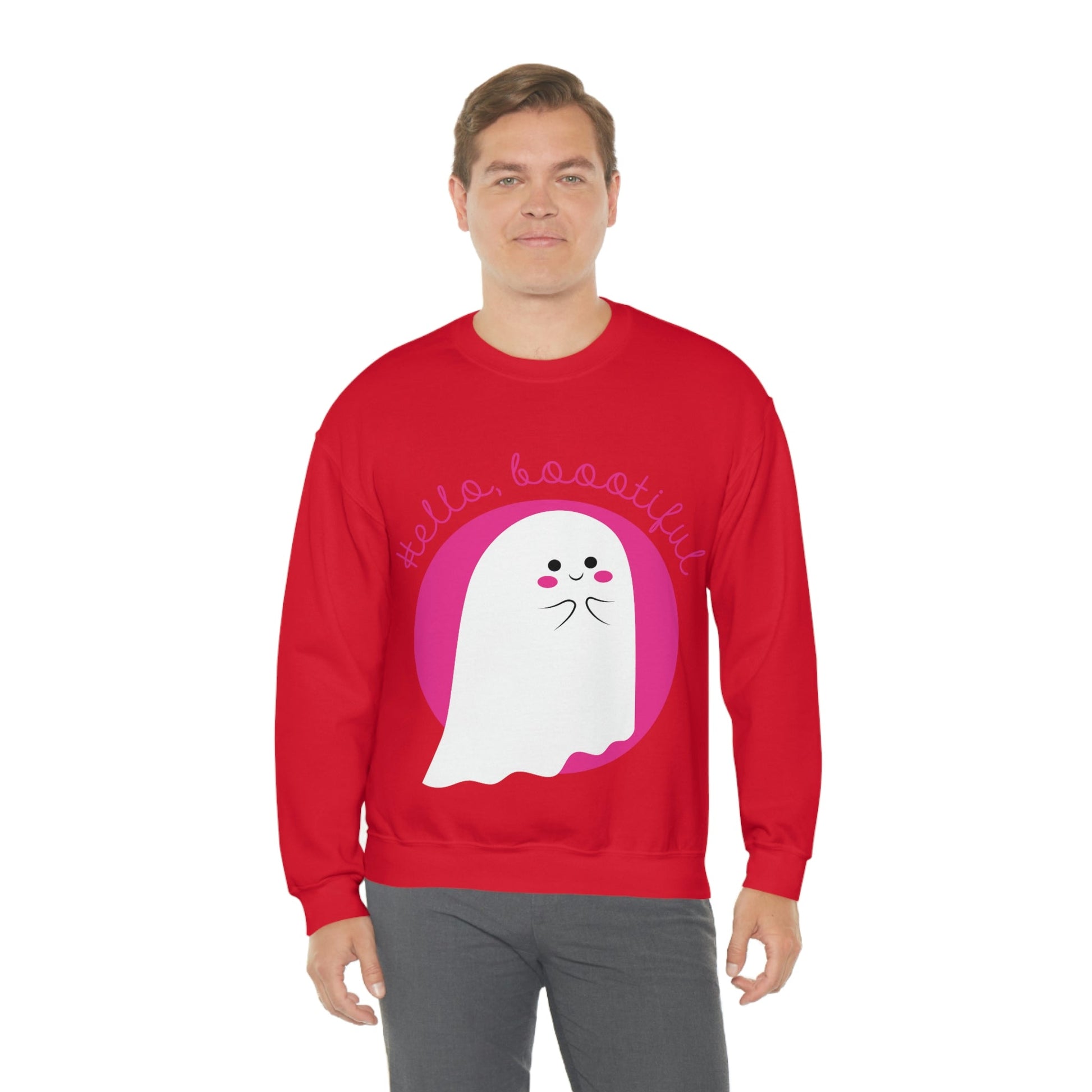 Boo Halloween White Cute Ghost Unisex Heavy Blend™ Crewneck Sweatshirt Ichaku [Perfect Gifts Selection]