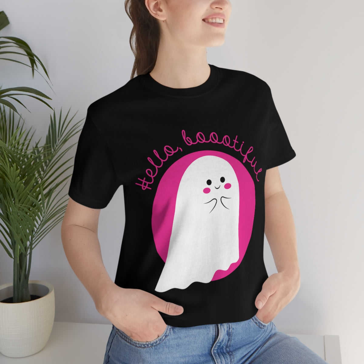 Boo Halloween White Cute Ghost Unisex Jersey Short Sleeve T-Shirt Ichaku [Perfect Gifts Selection]