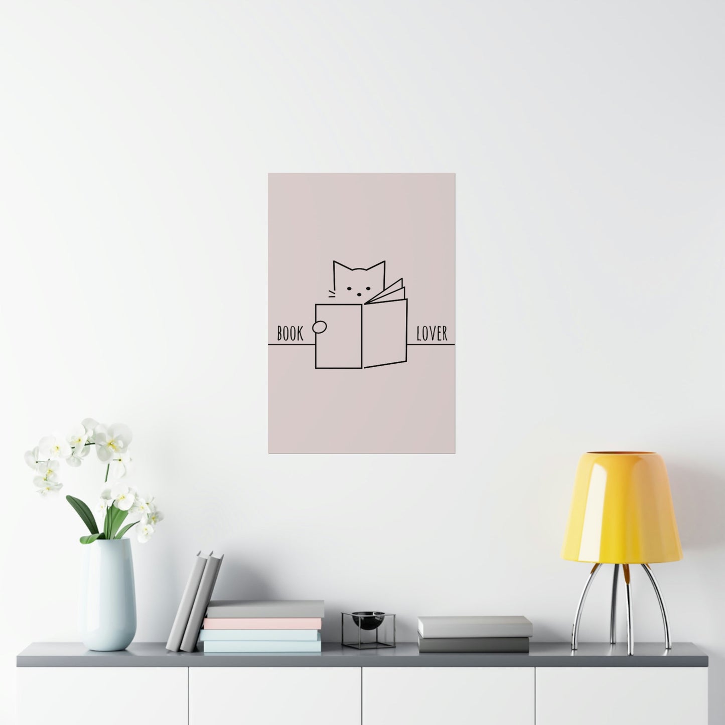 Book Lover Cute Cat Reading Club Beige Art Premium Matte Vertical Posters Ichaku [Perfect Gifts Selection]