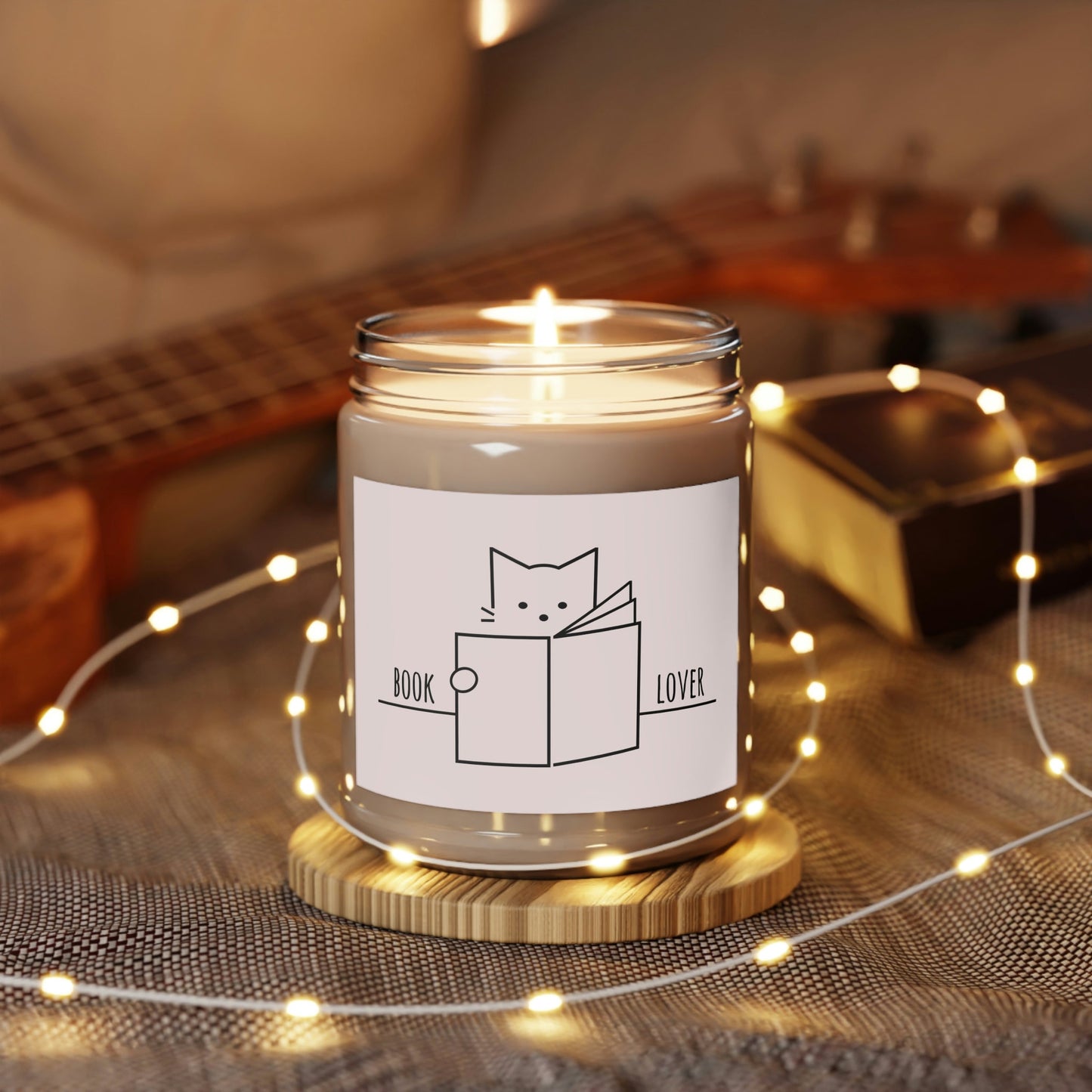 Book Lover Cute Cat Reading Club Beige Art Scented Candle Up to 60hSoy Wax 9oz Ichaku [Perfect Gifts Selection]