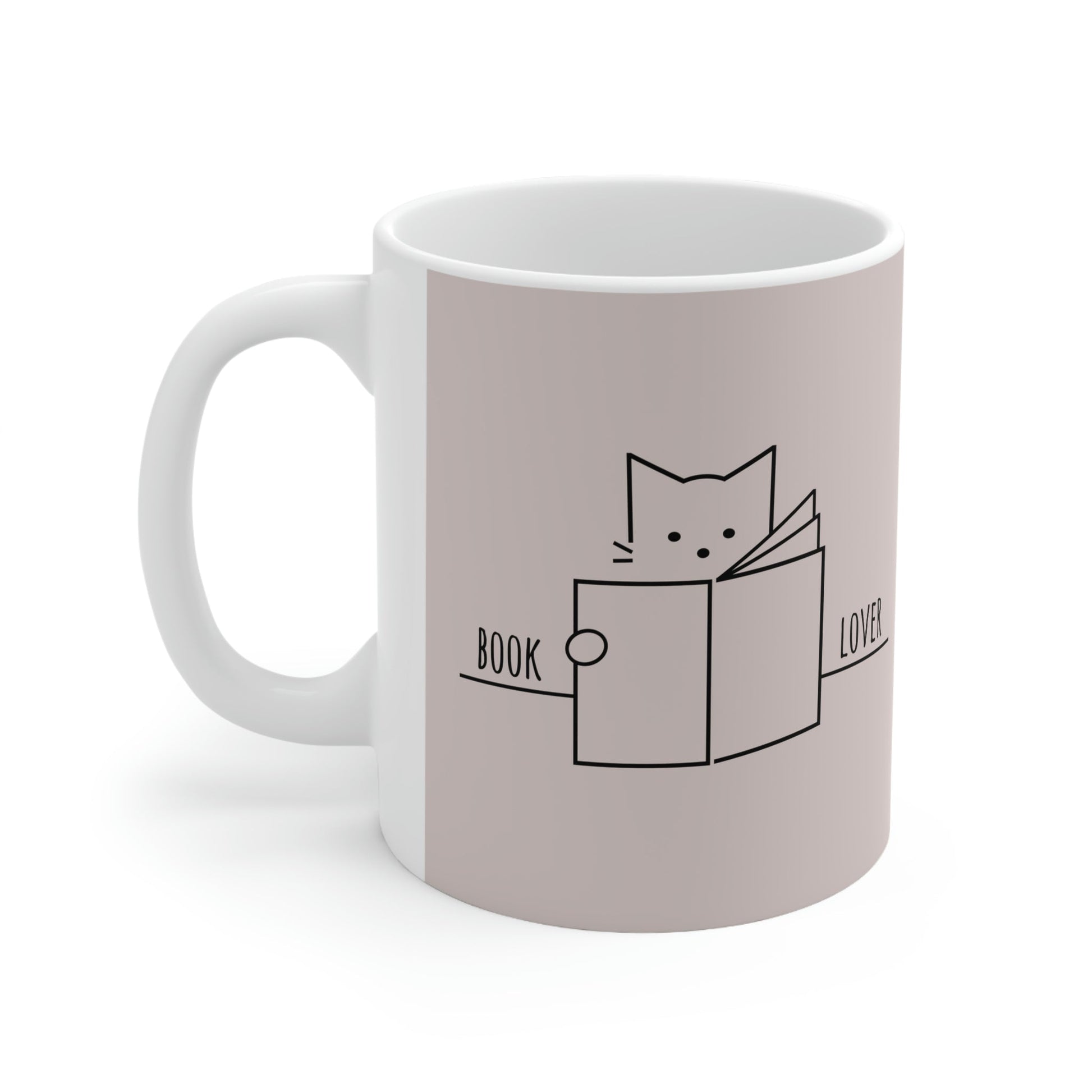 Book Lover Cute Cat Reading Club Beige Ceramic Mug 11oz Ichaku [Perfect Gifts Selection]