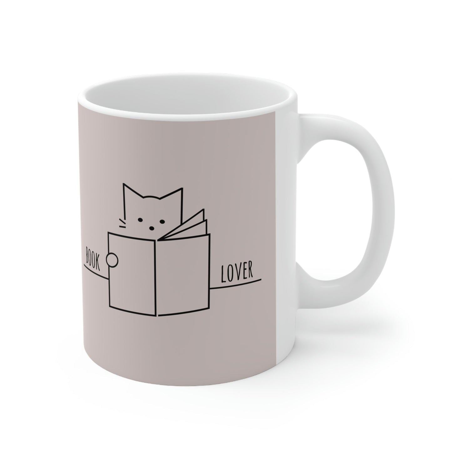 Book Lover Cute Cat Reading Club Beige Ceramic Mug 11oz Ichaku [Perfect Gifts Selection]