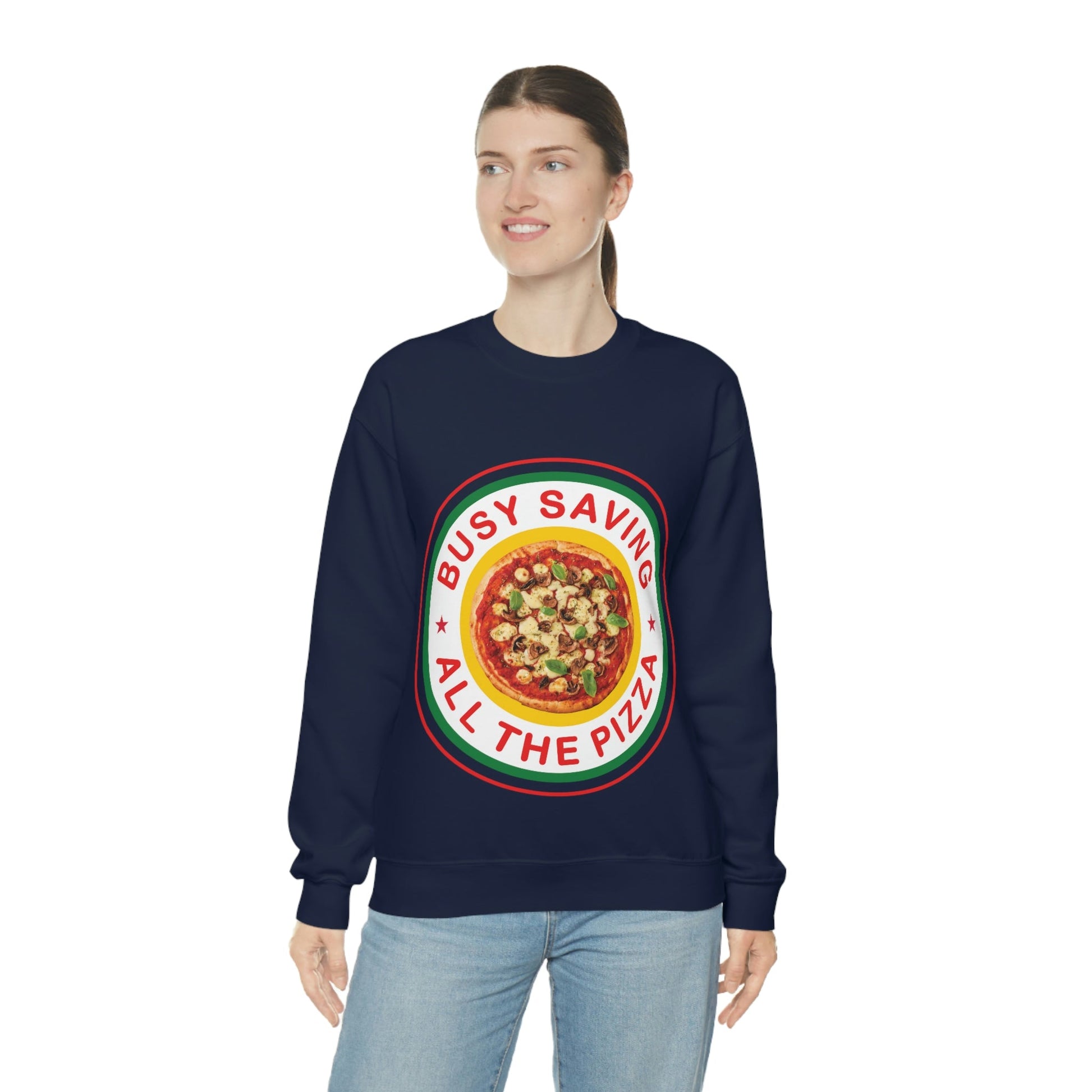 Busy Saving All The Pizza Food Lover Unisex Heavy Blend™ Crewneck Sweatshirt Ichaku [Perfect Gifts Selection]