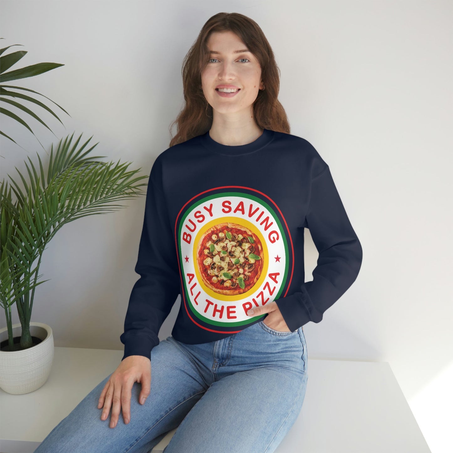 Busy Saving All The Pizza Food Lover Unisex Heavy Blend™ Crewneck Sweatshirt Ichaku [Perfect Gifts Selection]