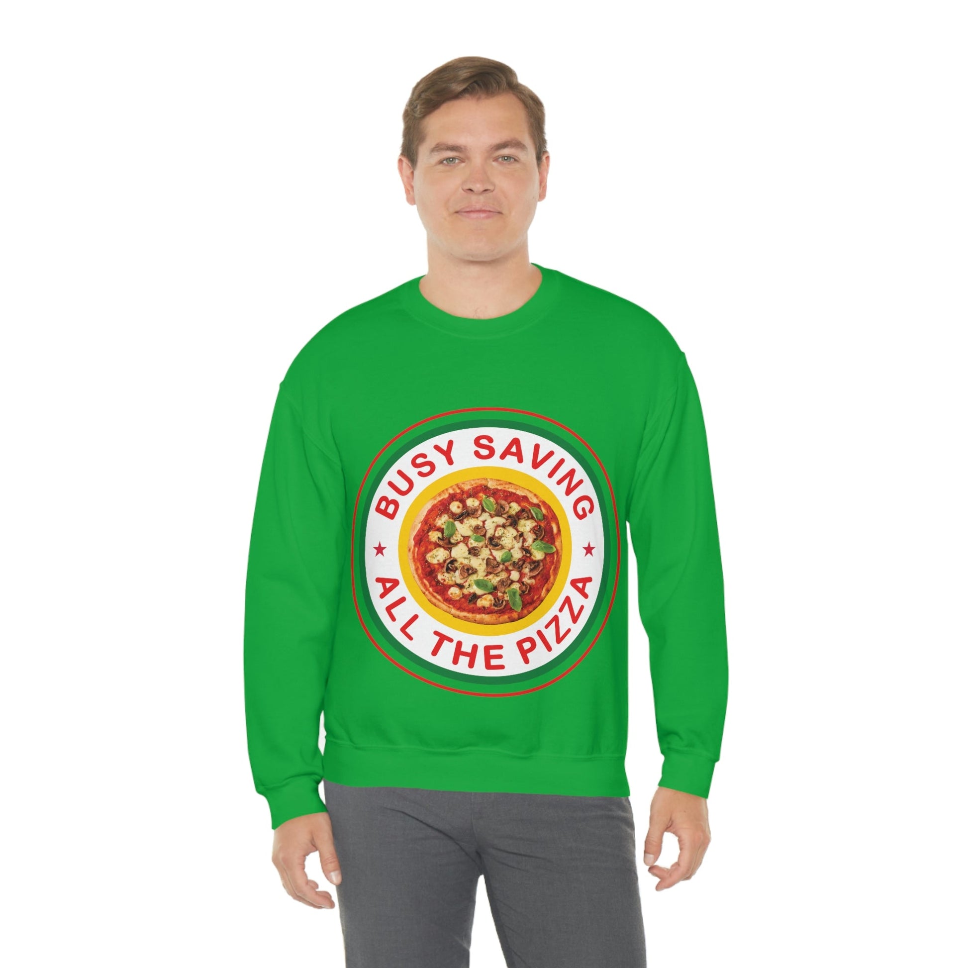 Busy Saving All The Pizza Food Lover Unisex Heavy Blend™ Crewneck Sweatshirt Ichaku [Perfect Gifts Selection]