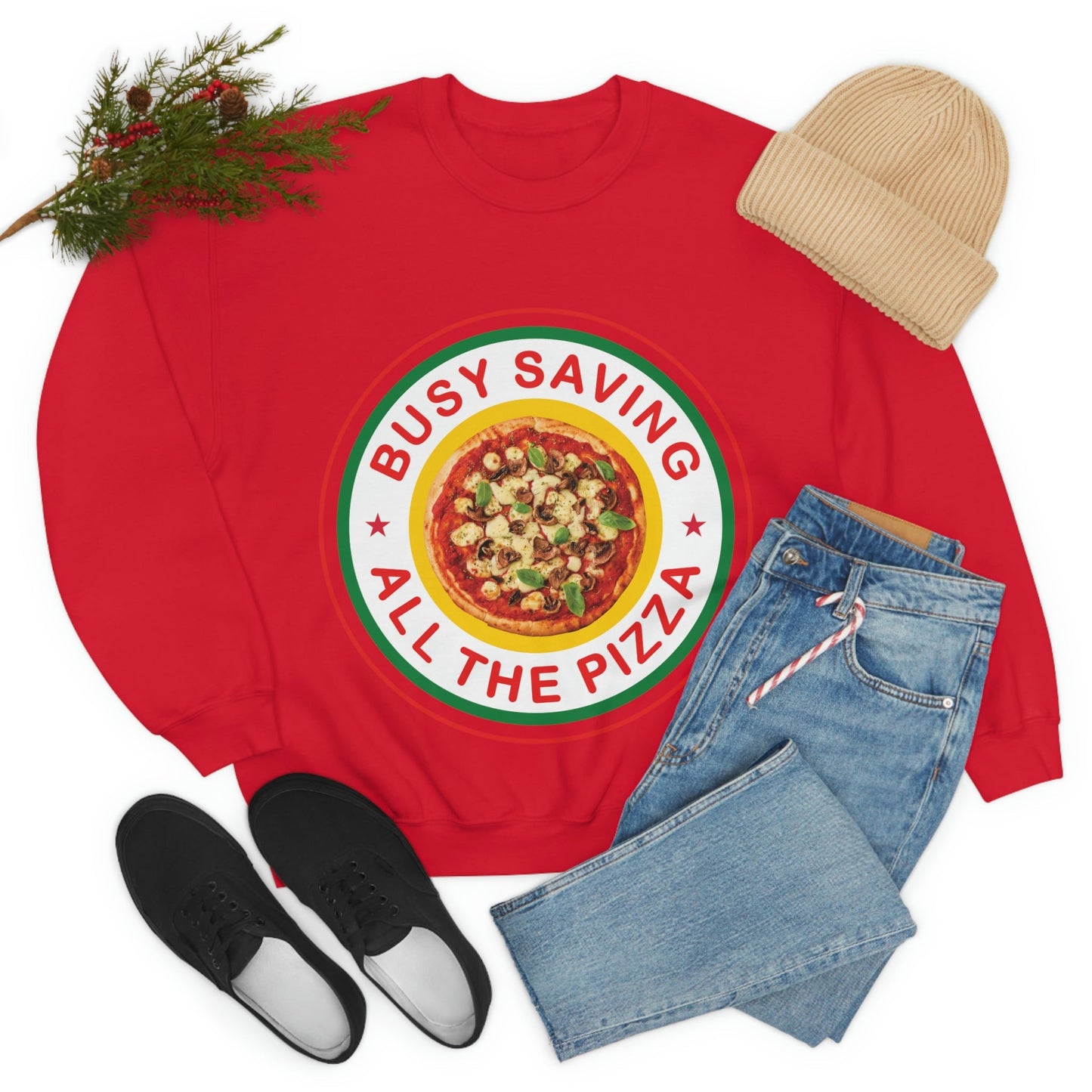 Busy Saving All The Pizza Food Lover Unisex Heavy Blend™ Crewneck Sweatshirt Ichaku [Perfect Gifts Selection]