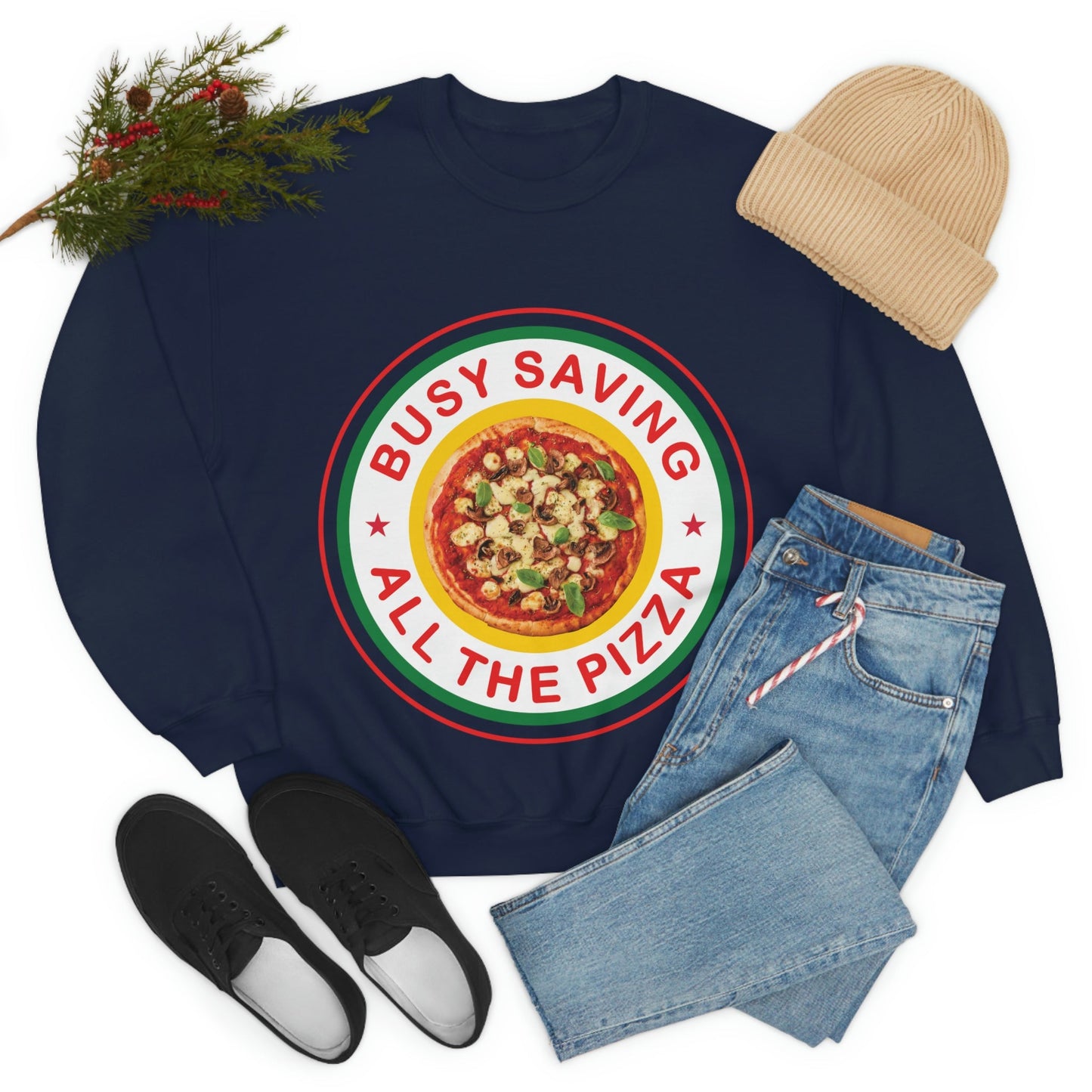 Busy Saving All The Pizza Food Lover Unisex Heavy Blend™ Crewneck Sweatshirt Ichaku [Perfect Gifts Selection]