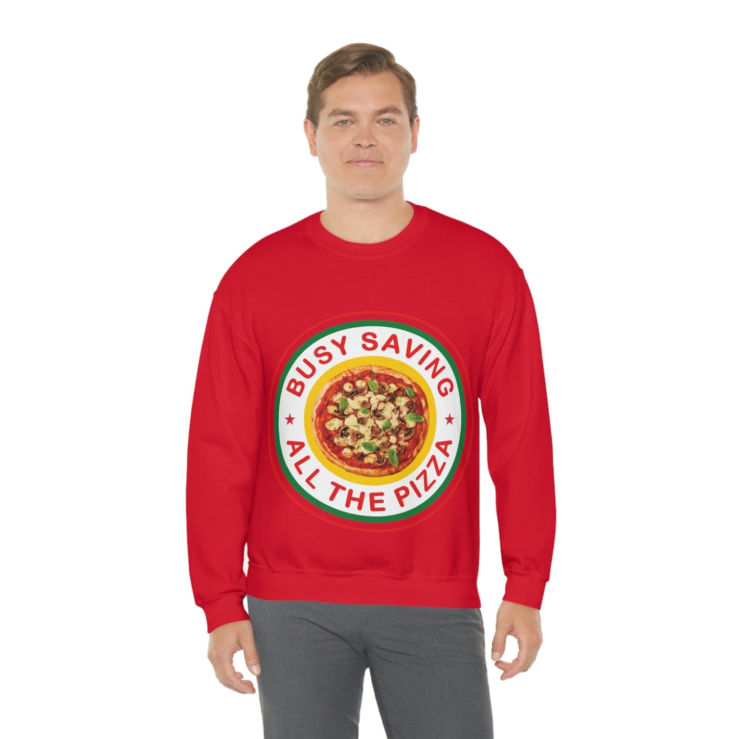 Busy Saving All The Pizza Food Lover Unisex Heavy Blend™ Crewneck Sweatshirt Ichaku [Perfect Gifts Selection]