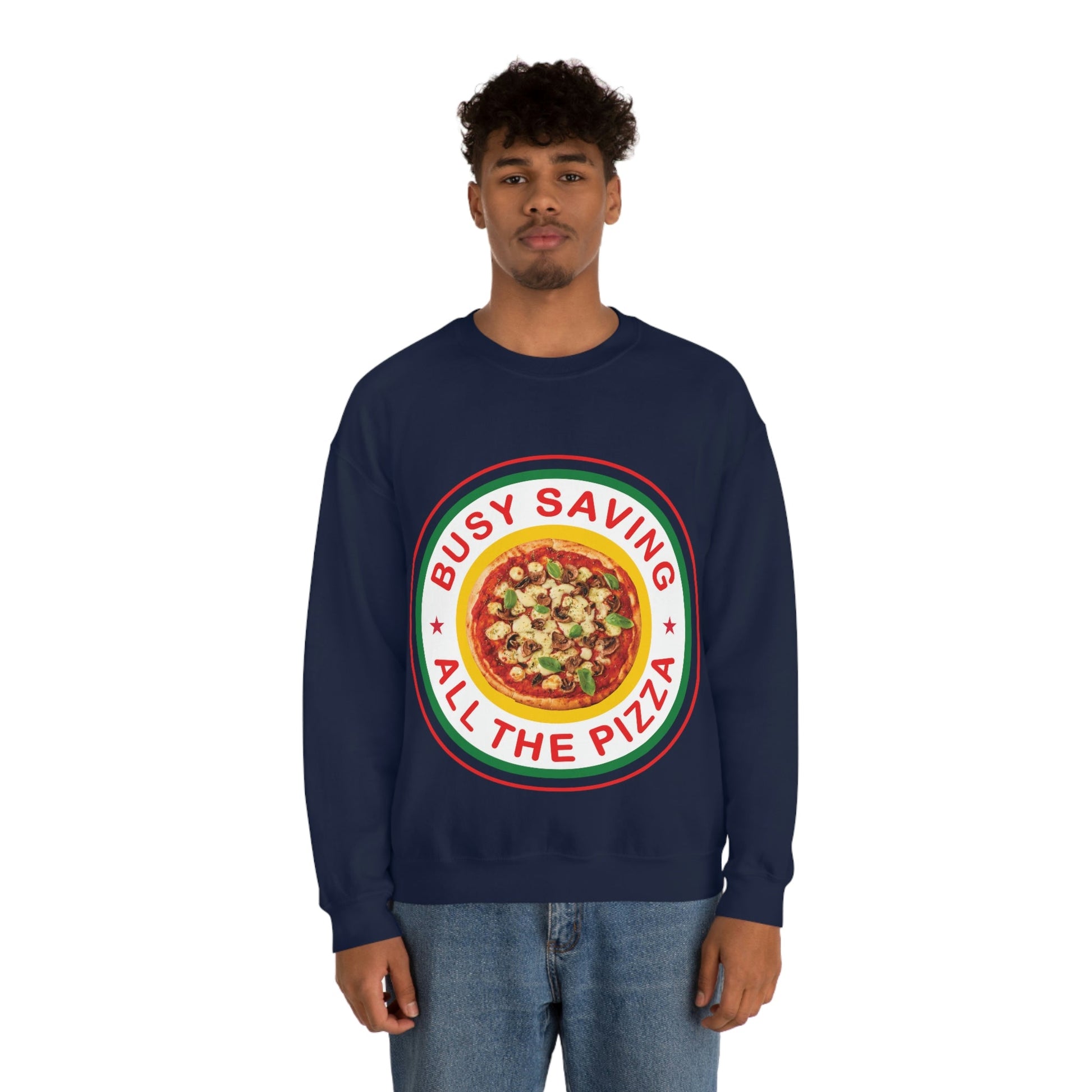 Busy Saving All The Pizza Food Lover Unisex Heavy Blend™ Crewneck Sweatshirt Ichaku [Perfect Gifts Selection]