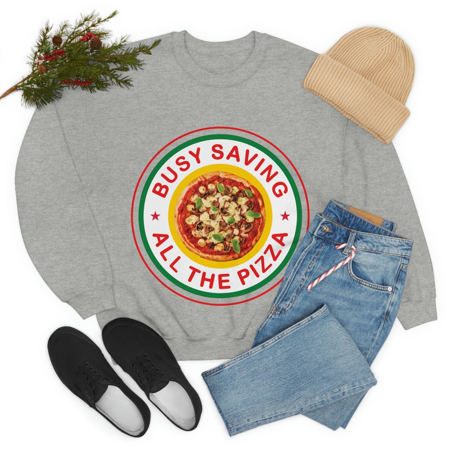 Busy Saving All The Pizza Food Lover Unisex Heavy Blend™ Crewneck Sweatshirt Ichaku [Perfect Gifts Selection]