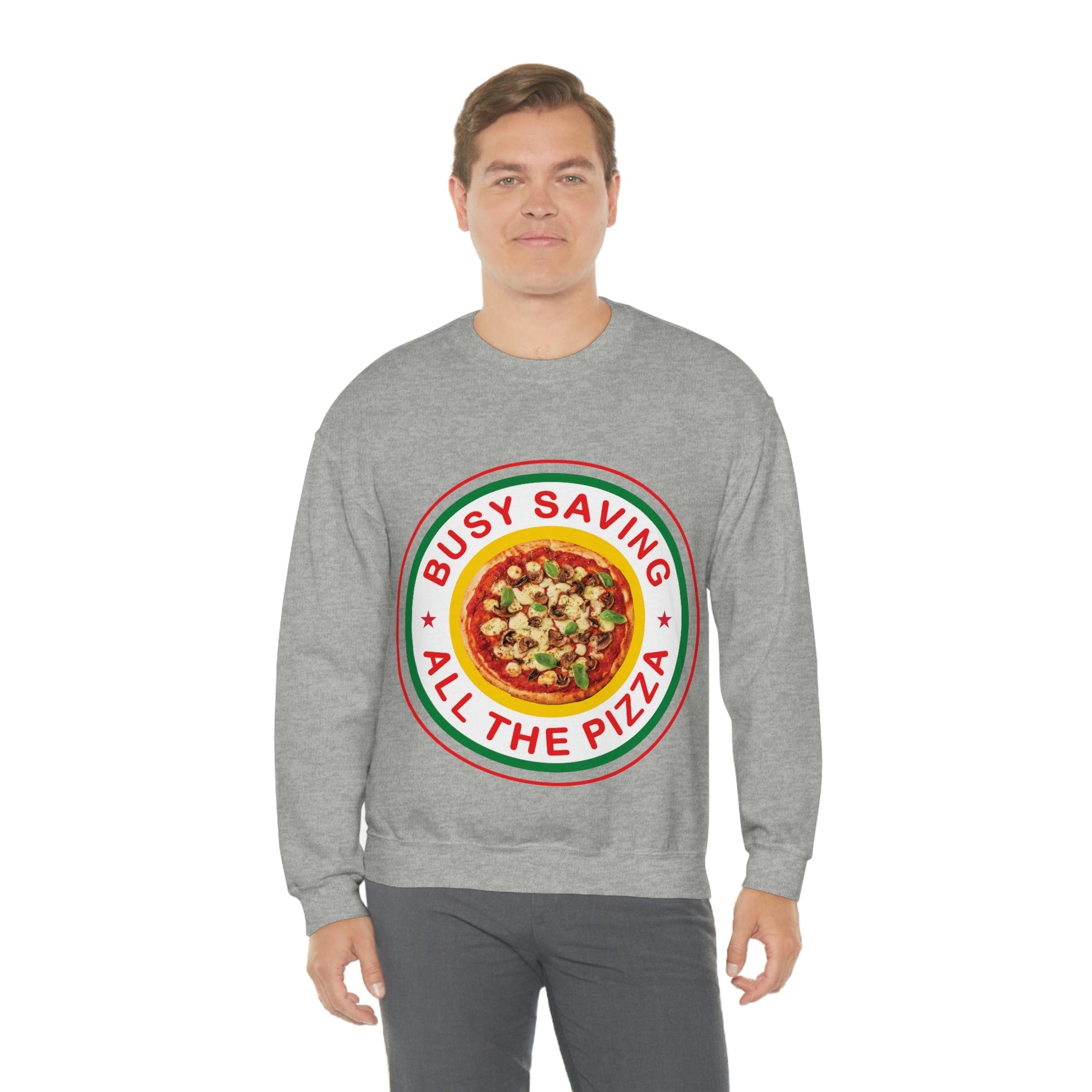 Busy Saving All The Pizza Food Lover Unisex Heavy Blend™ Crewneck Sweatshirt Ichaku [Perfect Gifts Selection]