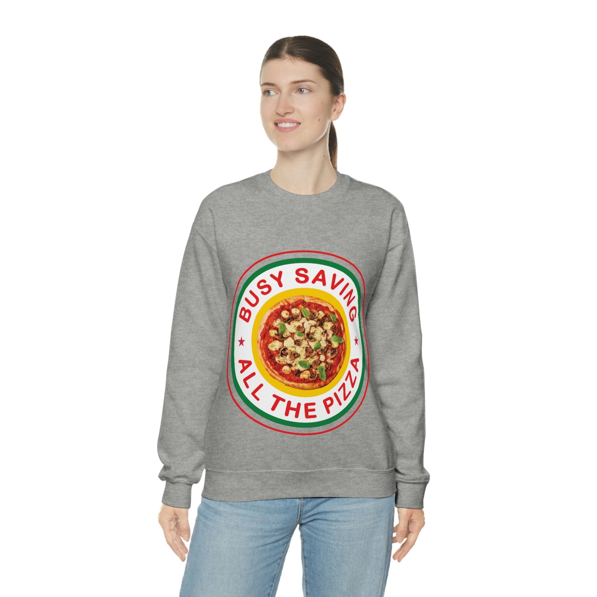 Busy Saving All The Pizza Food Lover Unisex Heavy Blend™ Crewneck Sweatshirt Ichaku [Perfect Gifts Selection]