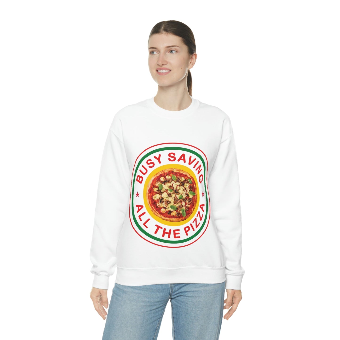 Busy Saving All The Pizza Food Lover Unisex Heavy Blend™ Crewneck Sweatshirt Ichaku [Perfect Gifts Selection]