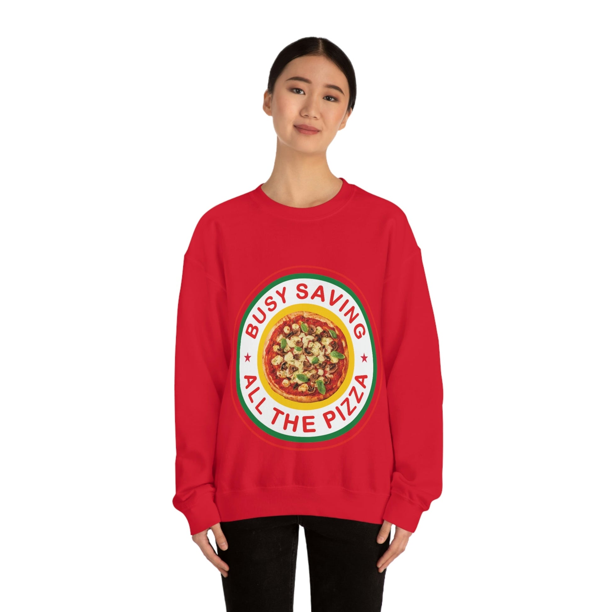 Busy Saving All The Pizza Food Lover Unisex Heavy Blend™ Crewneck Sweatshirt Ichaku [Perfect Gifts Selection]