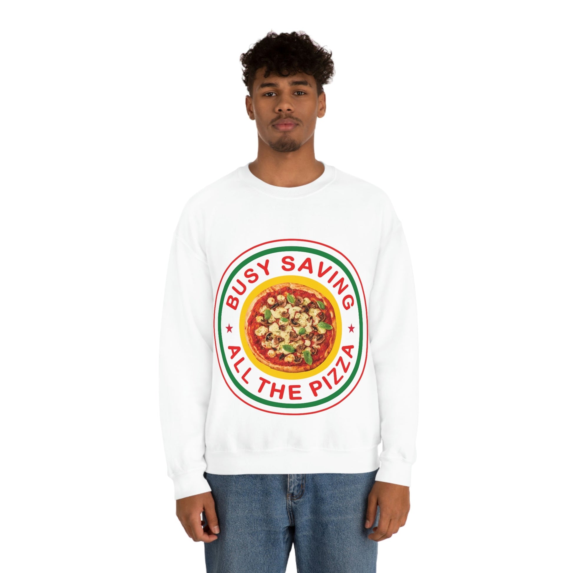 Busy Saving All The Pizza Food Lover Unisex Heavy Blend™ Crewneck Sweatshirt Ichaku [Perfect Gifts Selection]