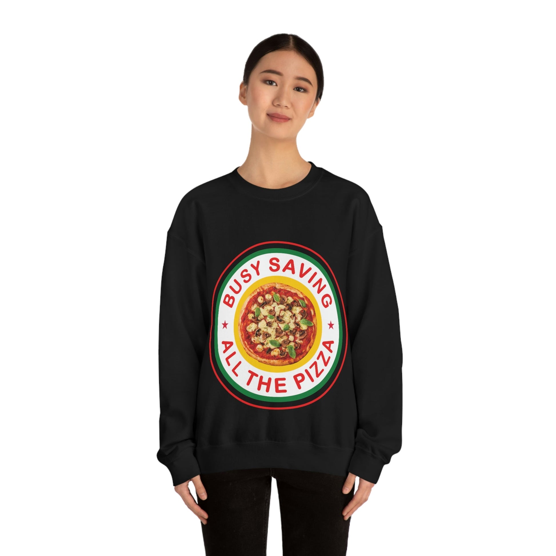 Busy Saving All The Pizza Food Lover Unisex Heavy Blend™ Crewneck Sweatshirt Ichaku [Perfect Gifts Selection]