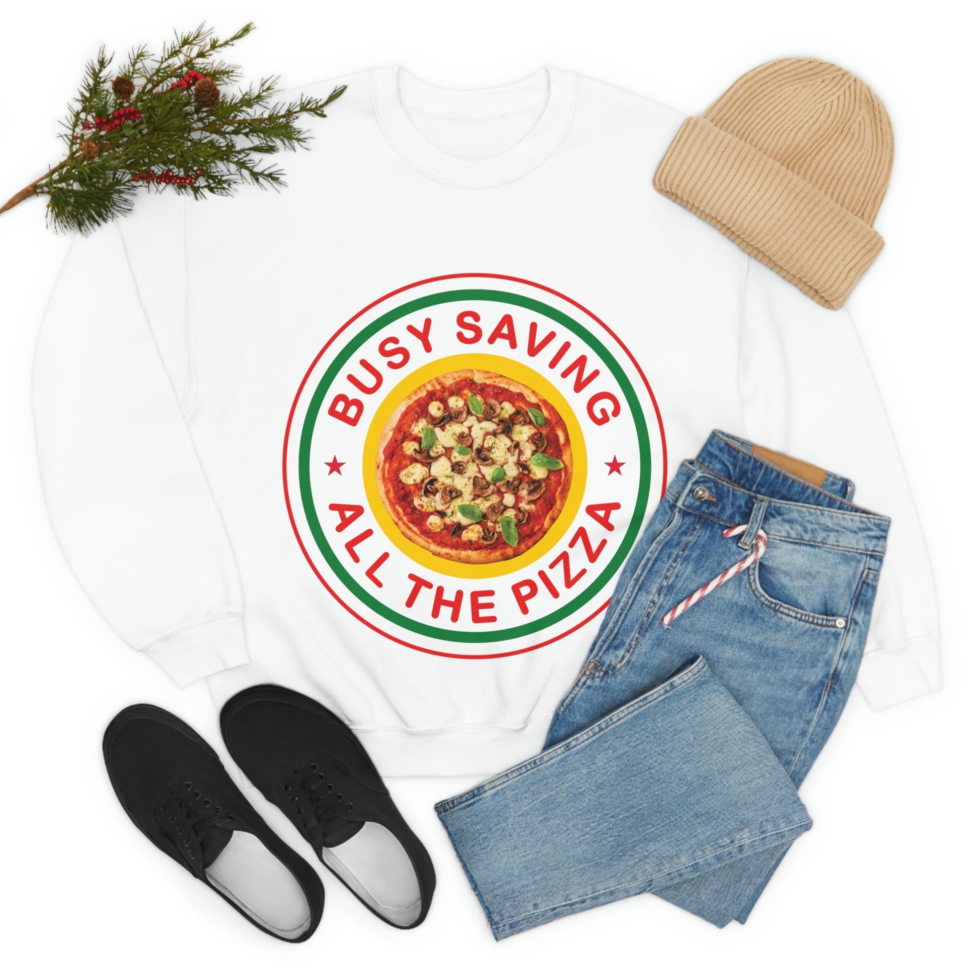 Busy Saving All The Pizza Food Lover Unisex Heavy Blend™ Crewneck Sweatshirt Ichaku [Perfect Gifts Selection]