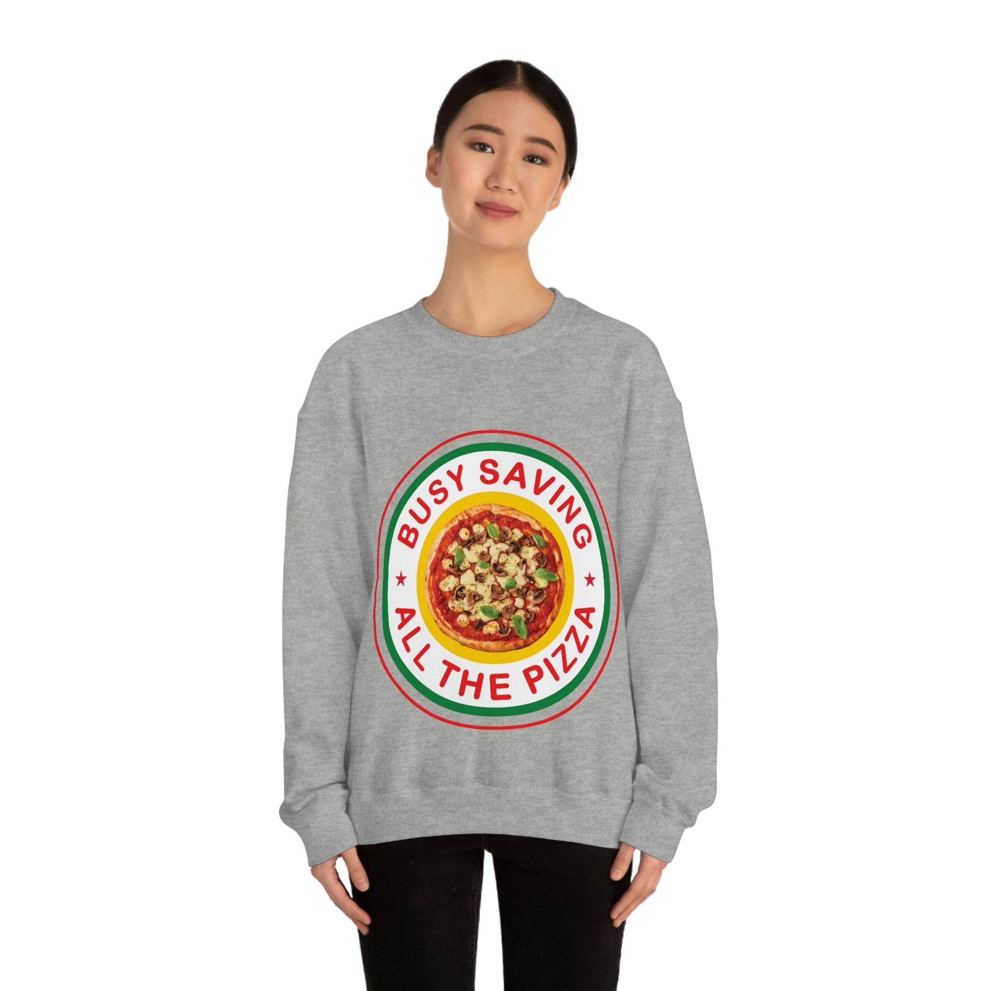 Busy Saving All The Pizza Food Lover Unisex Heavy Blend™ Crewneck Sweatshirt Ichaku [Perfect Gifts Selection]